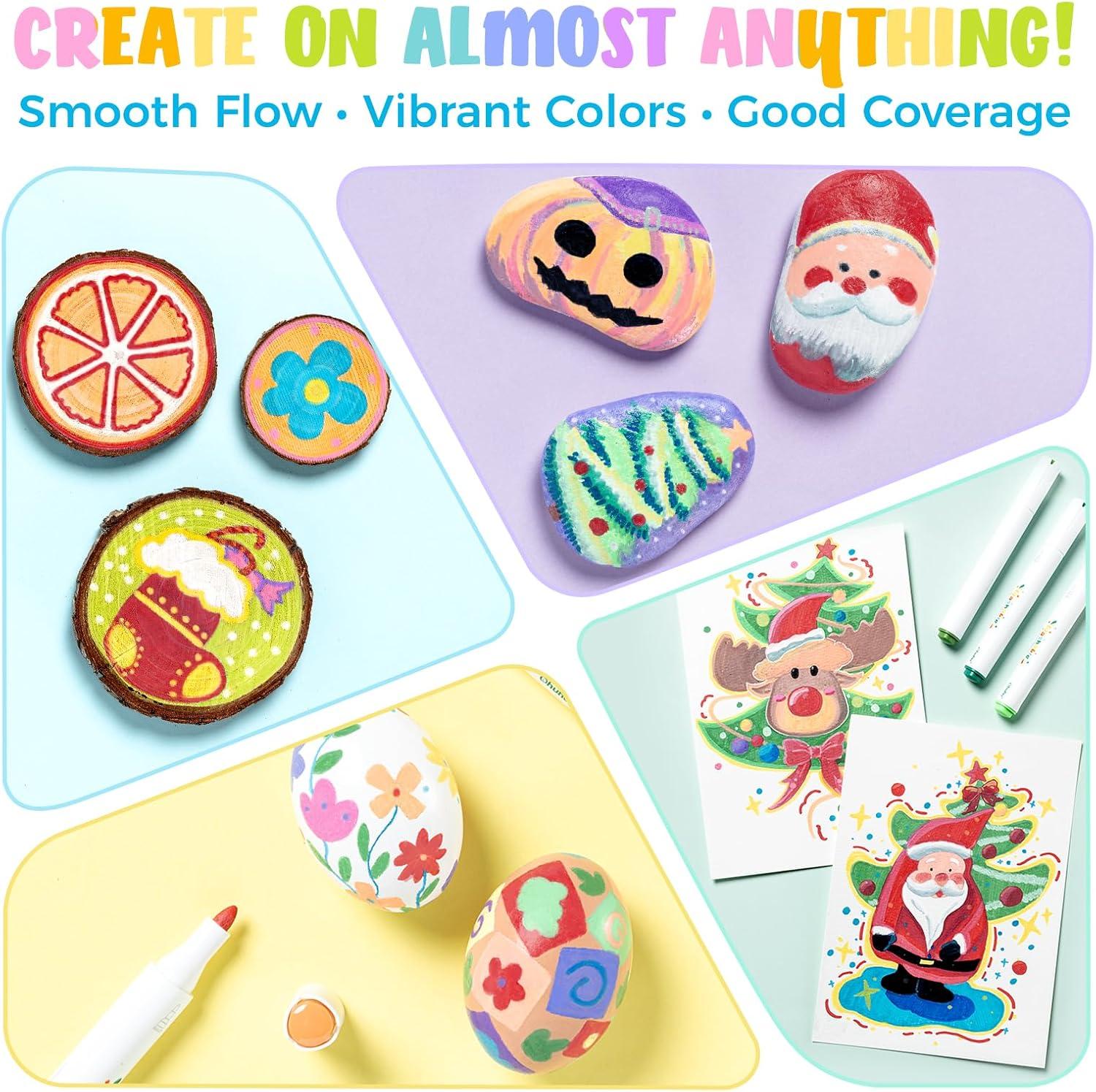 imageOhuhu Acrylic Paint Markers UltraWashable Markers for Kids Bullet Tip Paint Pens for Rock Painting Easter Eggs Wood Glass Ceramic Canvas School Classroom Supplies Ages 314