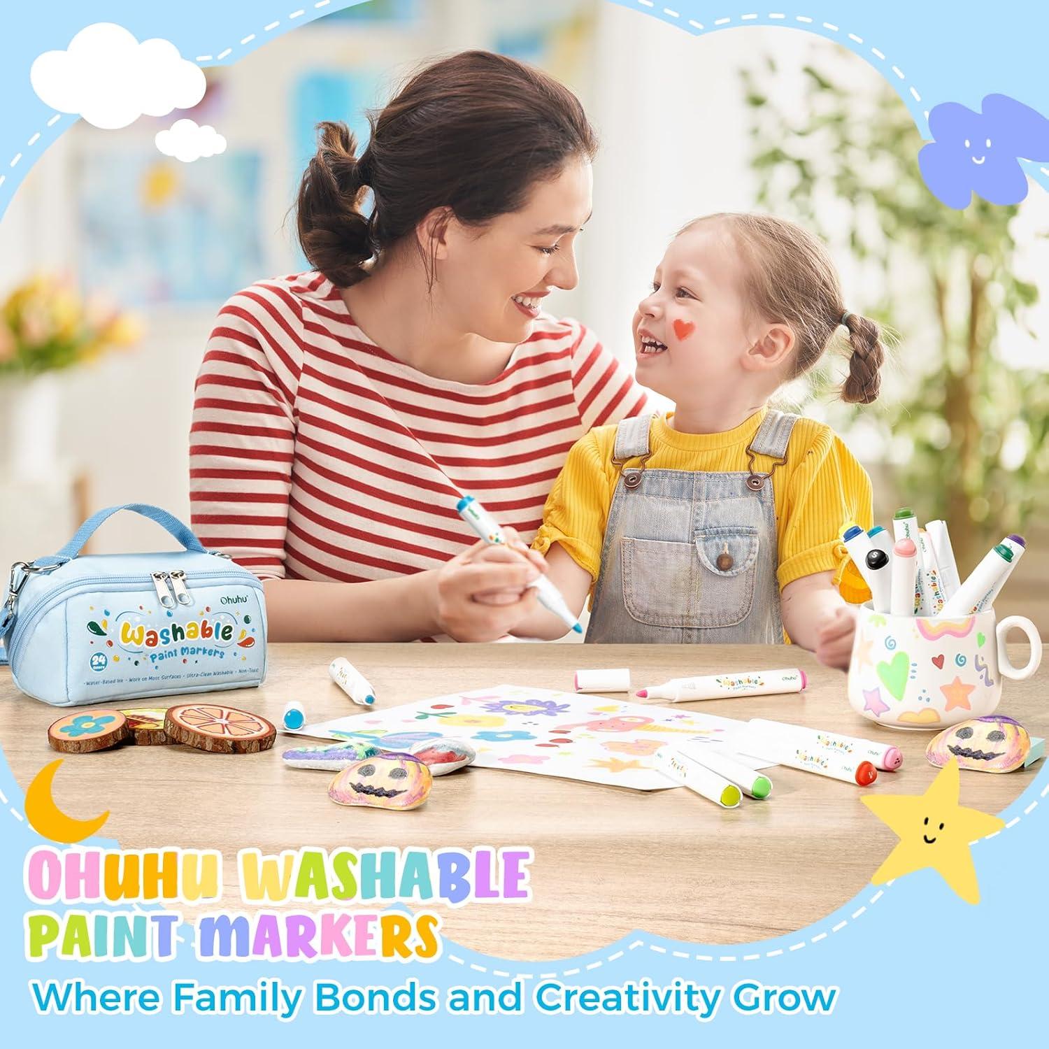 imageOhuhu Acrylic Paint Markers UltraWashable Markers for Kids Bullet Tip Paint Pens for Rock Painting Easter Eggs Wood Glass Ceramic Canvas School Classroom Supplies Ages 314