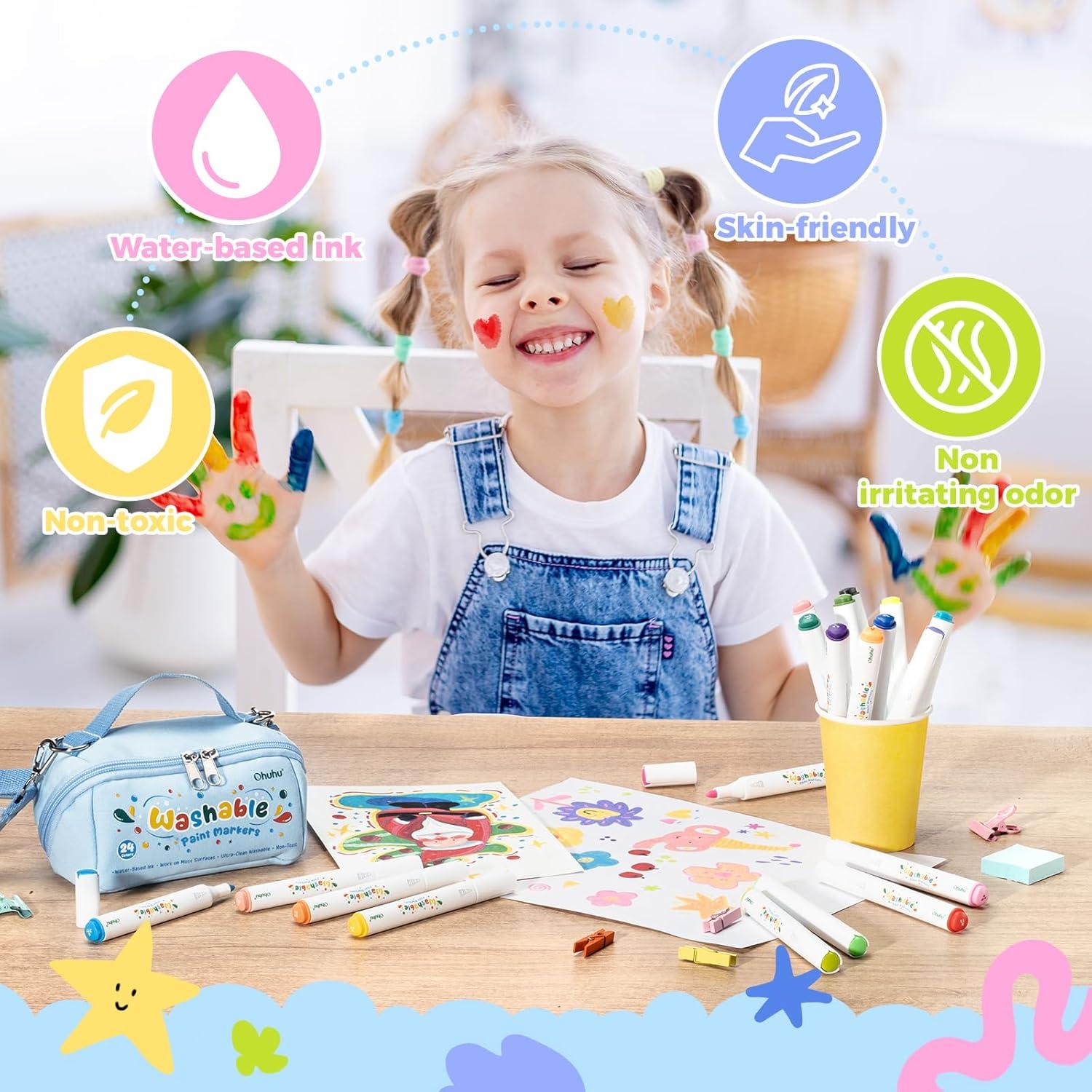 imageOhuhu Acrylic Paint Markers UltraWashable Markers for Kids Bullet Tip Paint Pens for Rock Painting Easter Eggs Wood Glass Ceramic Canvas School Classroom Supplies Ages 314