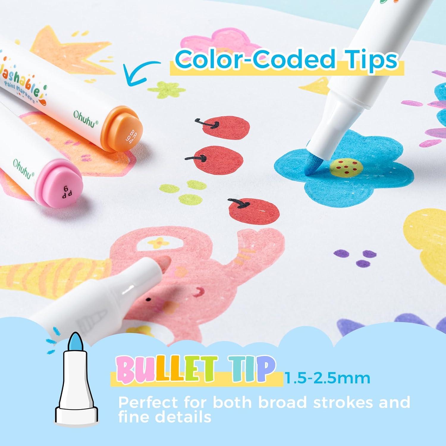 imageOhuhu Acrylic Paint Markers UltraWashable Markers for Kids Bullet Tip Paint Pens for Rock Painting Easter Eggs Wood Glass Ceramic Canvas School Classroom Supplies Ages 314