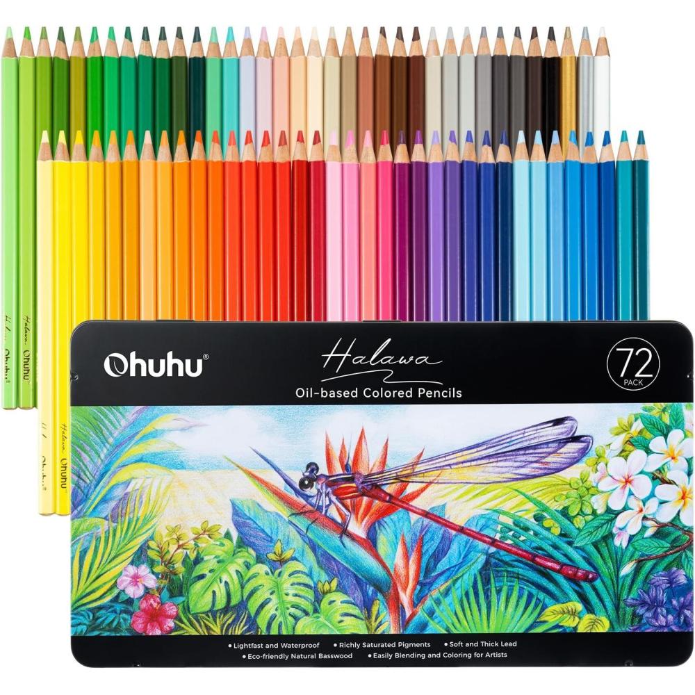 imageOhuhu Colored Pencils 72 Oilbased Drawing Pencils for Coloring Portrait Sketching Landscape Durable Soft Core Professional 72 Pack for Artist Adult amp Beginners Halawa Series