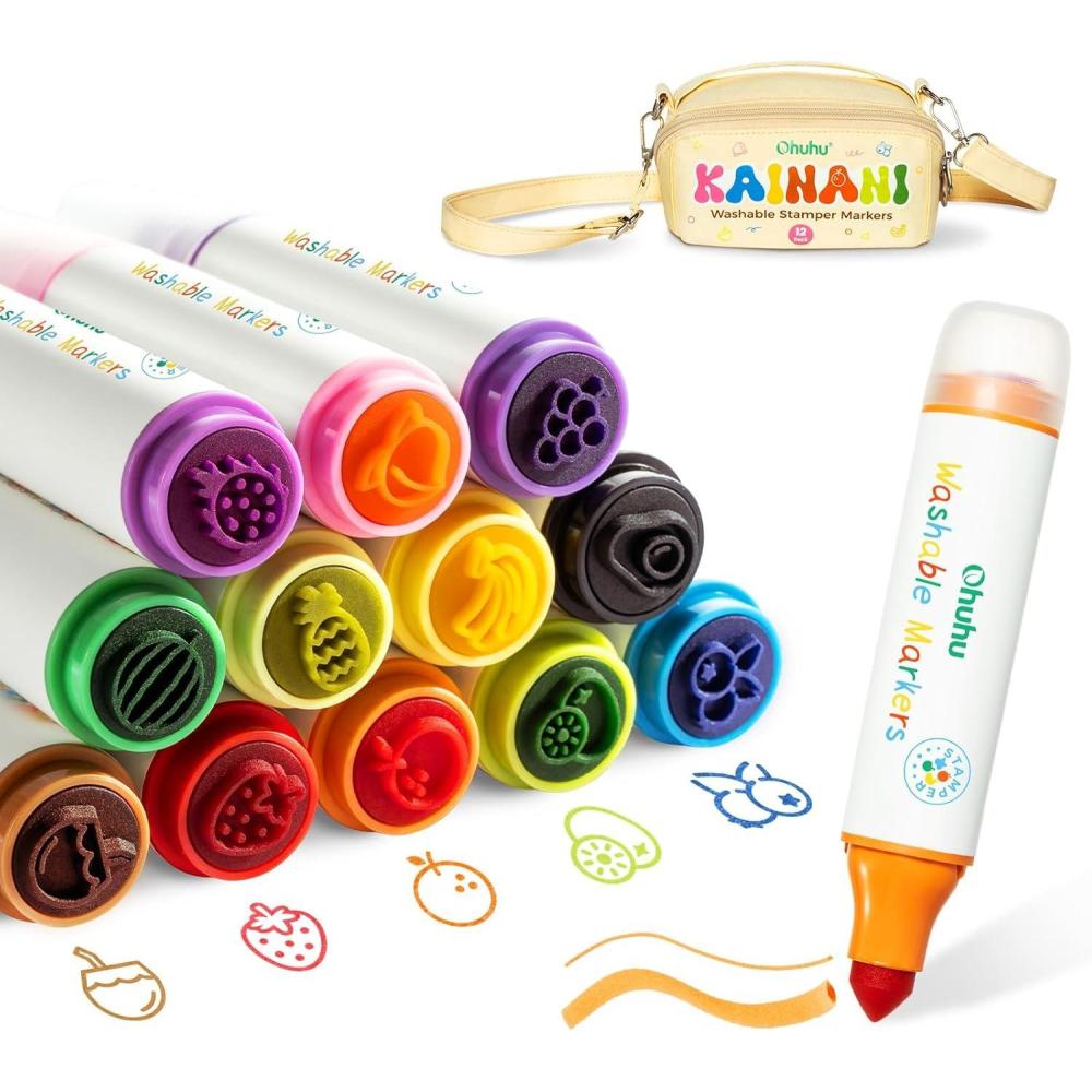 imageOhuhu Stamper Washable Markers for Kids 12 Colors Waterbased Dual Tips Stamp amp Broad Line Tip Kids Markers Coloring Markers for Kids Preschool Classroom Supplies Age 3  Kainani