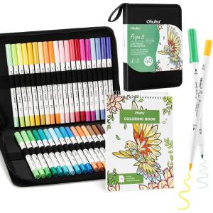 Ohuhu Adult Coloring Book 30 Patterns with 40 Colors Paper-Friendly Markers 230gsm Watercolor Spiral Bound Coloring Book for Adults Relaxation Water-Based Markers for Adult Coloring Books No Bleeding