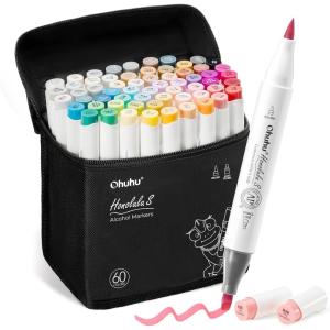 Ohuhu Alcohol Markers: Soft Chisel 60 Illustration-color Brush & Soft Chisel Dual Tips Drawing Markers for Artist Beginner Adult Coloring Illustration Sketching -Honolulu S – Red Dot Award Winner