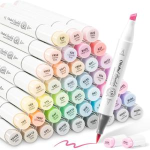 Ohuhu Pastel Alcohol Markers – 96 Colors of Honolulu Sweetness + Blossoming – Double Tipped Art Alcohol Markers for Artist Adults’ Coloring Illustration – Brush & Chisel – Refillable – AP Certificated(Sweetness)