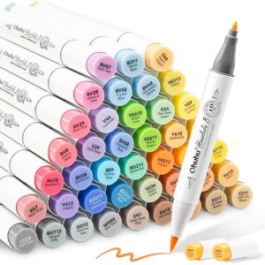 Ohuhu Alcohol Brush Markers 48 Mid-tone Colors – AP Certificated Double Tipped Alcohol Based Art Marker Set for Artist Adults Coloring Illustration – Honolulu B Brush & Fine Dual Tips – Refillable(Fine & Brush)