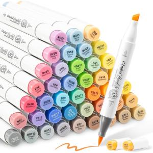 Ohuhu Alcohol Brush Markers 48 Mid-tone Colors – AP Certificated Double Tipped Alcohol Based Art Marker Set for Artist Adults Coloring Illustration – Honolulu B Brush & Fine Dual Tips – Refillable(Chisel & Brush)