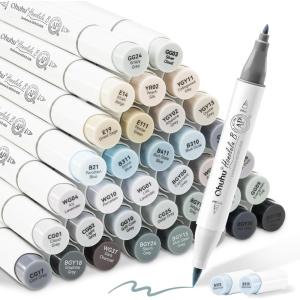 Ohuhu Alcohol Markers Brush Tip Grey-tone – Double Tipped Alcohol Based Art Marker Set for Artist Adults’ Coloring Illustration Shading – 36 Grayscale Colors w/ 1 Blender – Fine & Brush – Honolulu B