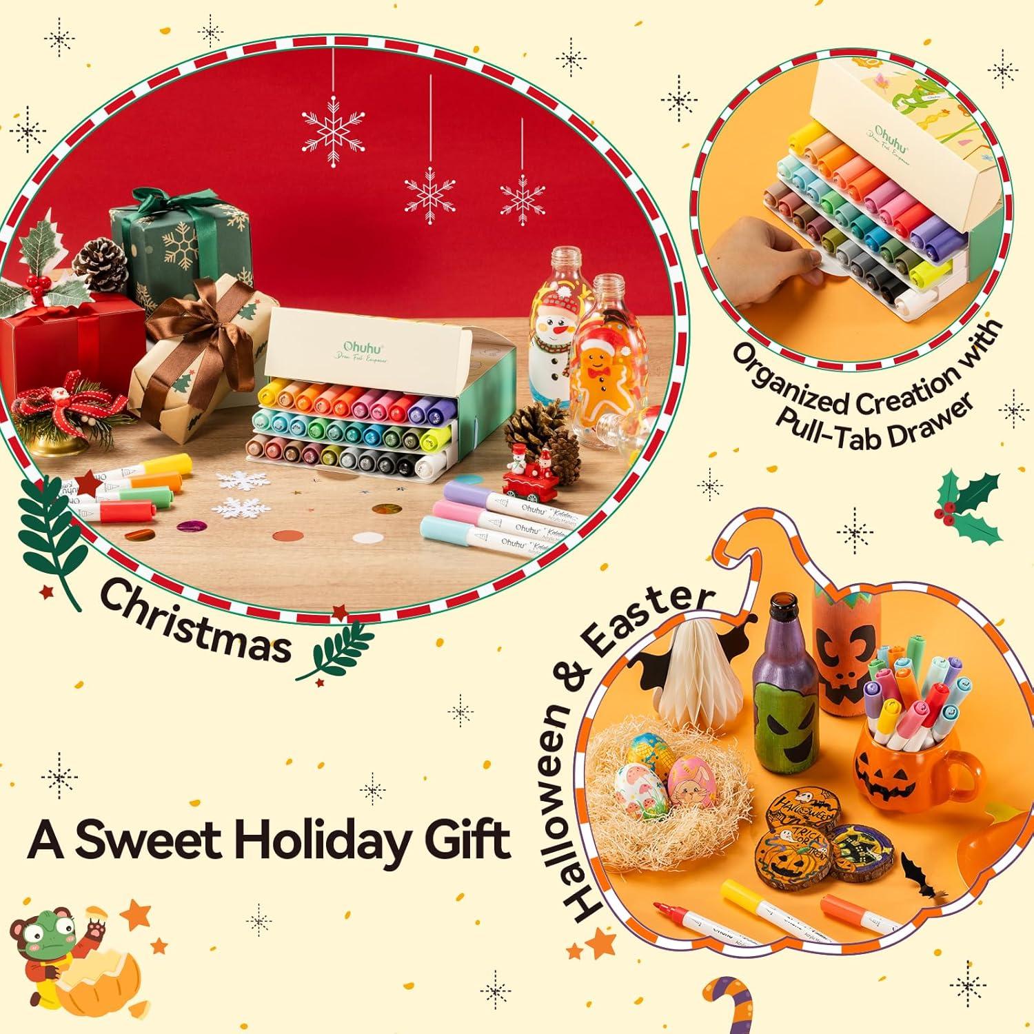 imageOhuhu Acrylic Paint Markers Brush Tip 30 Colors High Opacity Paint Pens Waterproof Acrylic Markers for Rock Painting Easter Eggs Wood Glass Ceramic Canvas KalalauBrush Tip