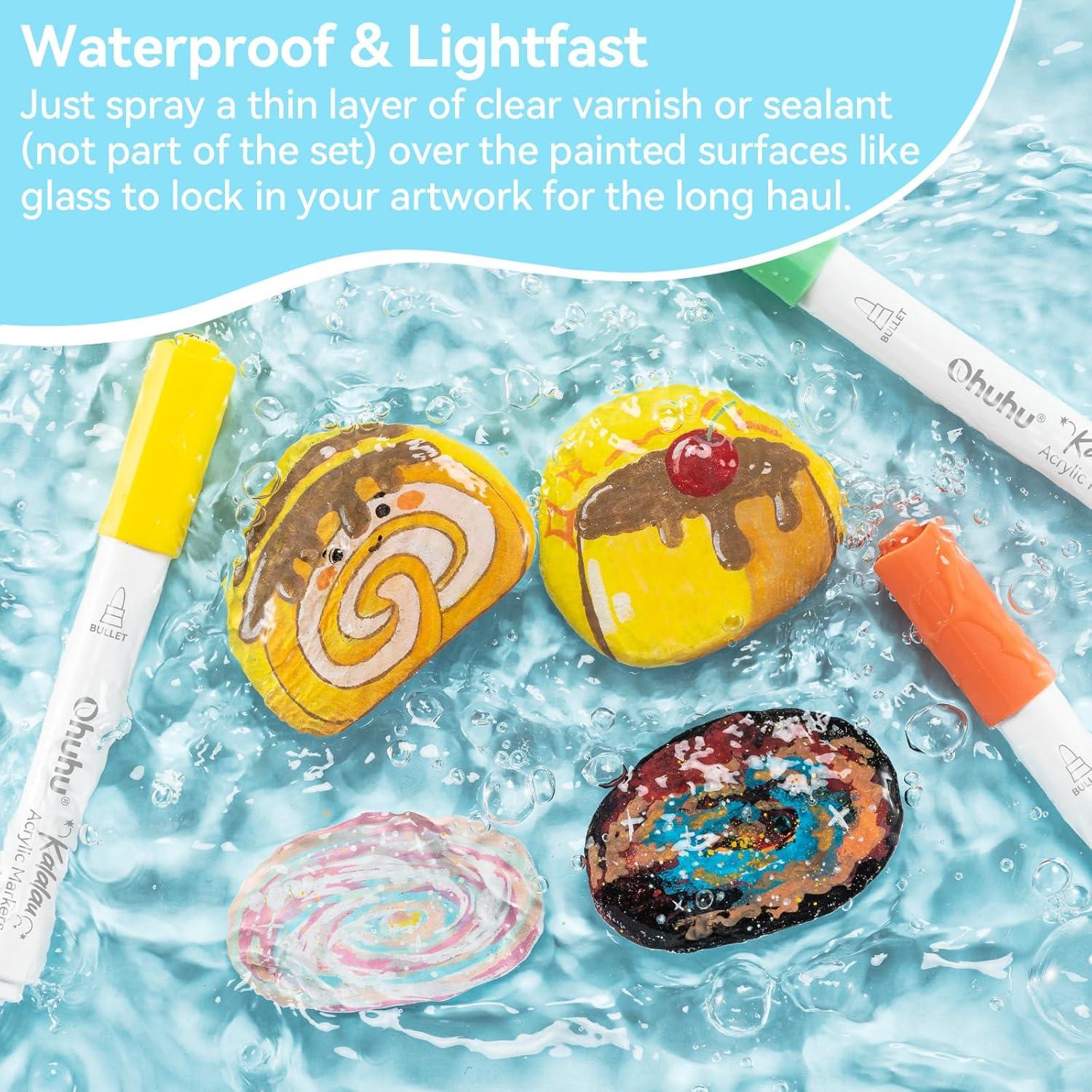 imageOhuhu Acrylic Paint Markers Brush Tip 30 Colors High Opacity Paint Pens Waterproof Acrylic Markers for Rock Painting Easter Eggs Wood Glass Ceramic Canvas  KalalauBullet Tip