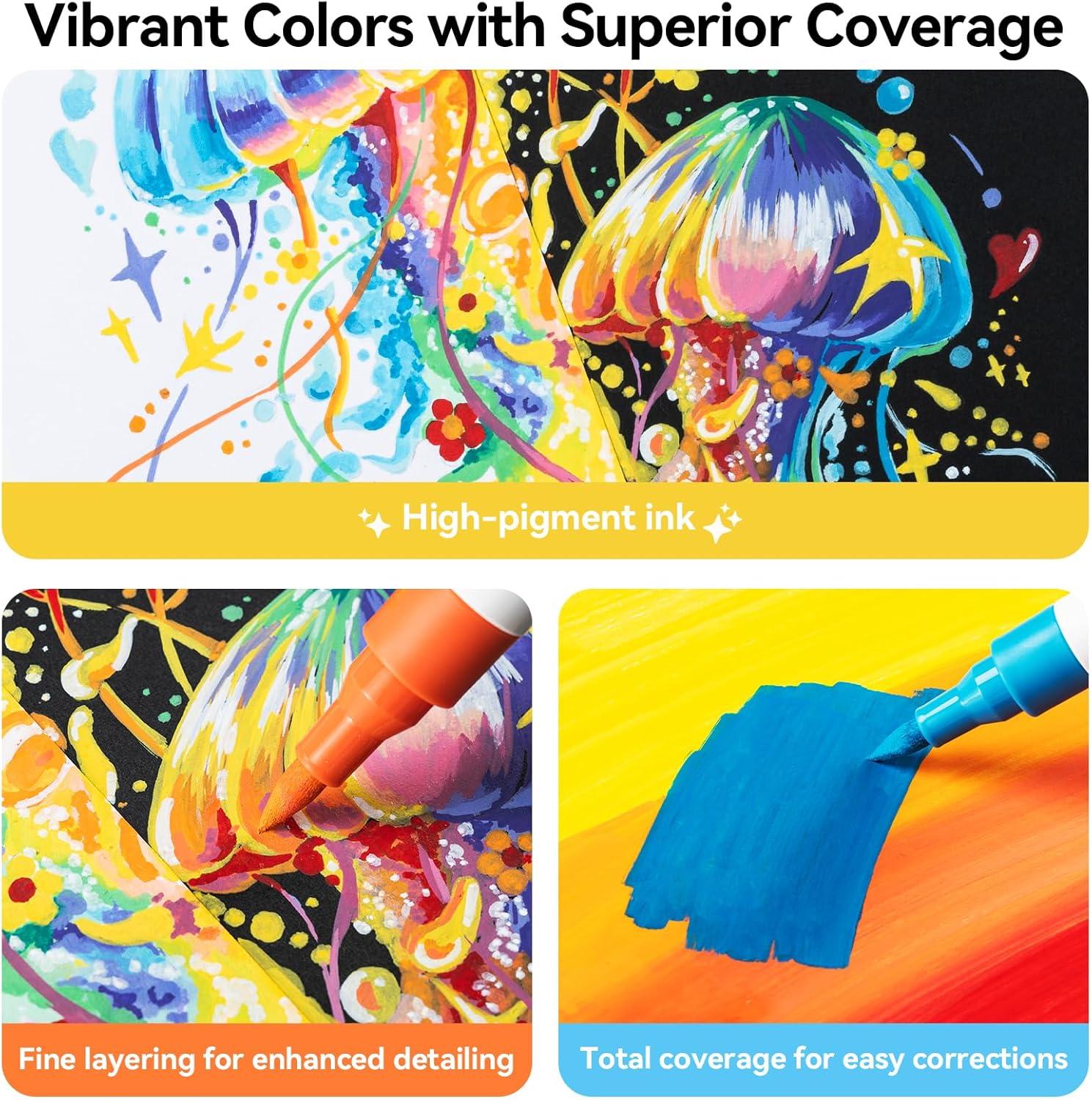 imageOhuhu Acrylic Paint Markers Brush Tip 30 Colors High Opacity Paint Pens Waterproof Acrylic Markers for Rock Painting Easter Eggs Wood Glass Ceramic Canvas KalalauBrush Tip