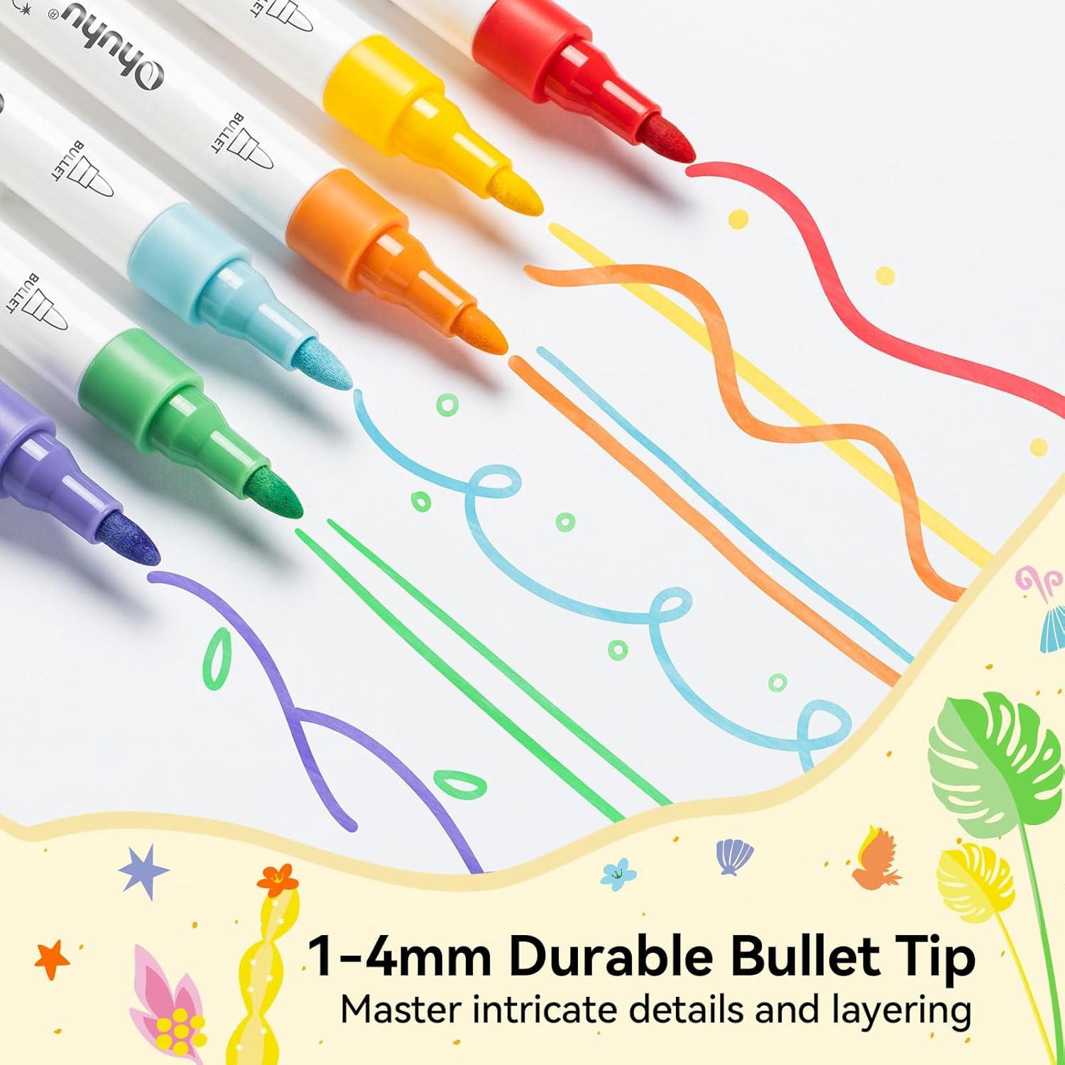 imageOhuhu Acrylic Paint Markers Brush Tip 30 Colors High Opacity Paint Pens Waterproof Acrylic Markers for Rock Painting Easter Eggs Wood Glass Ceramic Canvas  KalalauBullet Tip