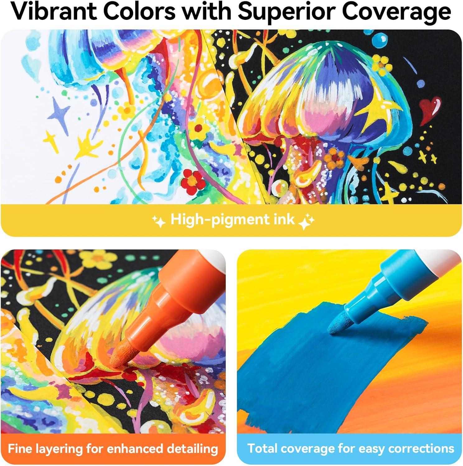 imageOhuhu Acrylic Paint Markers Brush Tip 30 Colors High Opacity Paint Pens Waterproof Acrylic Markers for Rock Painting Easter Eggs Wood Glass Ceramic Canvas  KalalauBullet Tip