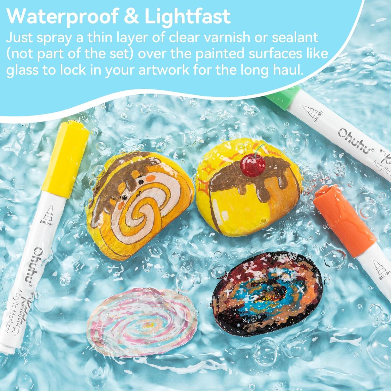 imageOhuhu Acrylic Paint Markers Brush Tip 30 Colors High Opacity Paint Pens Waterproof Acrylic Markers for Rock Painting Easter Eggs Wood Glass Ceramic Canvas KalalauBrush Tip