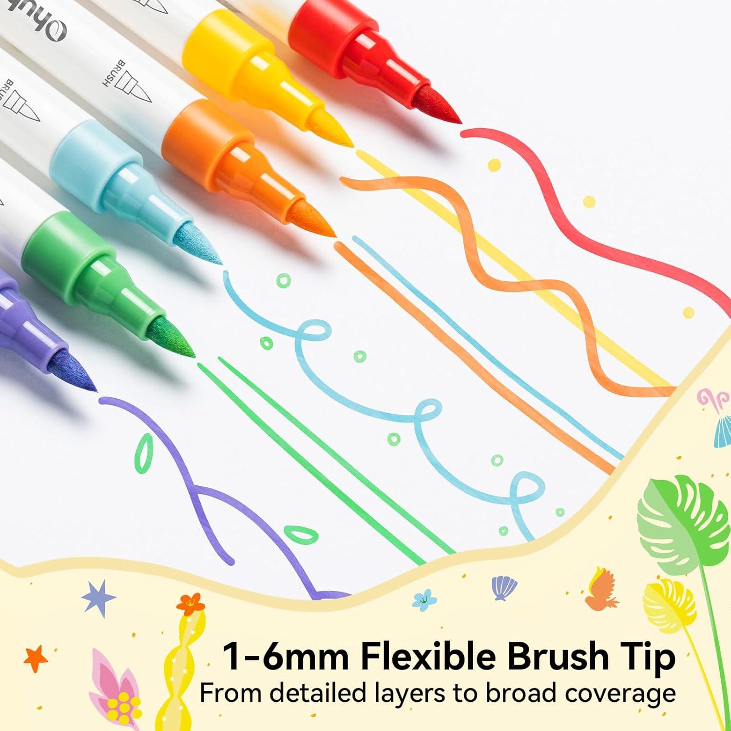 imageOhuhu Acrylic Paint Markers Brush Tip 30 Colors High Opacity Paint Pens Waterproof Acrylic Markers for Rock Painting Easter Eggs Wood Glass Ceramic Canvas KalalauBrush Tip