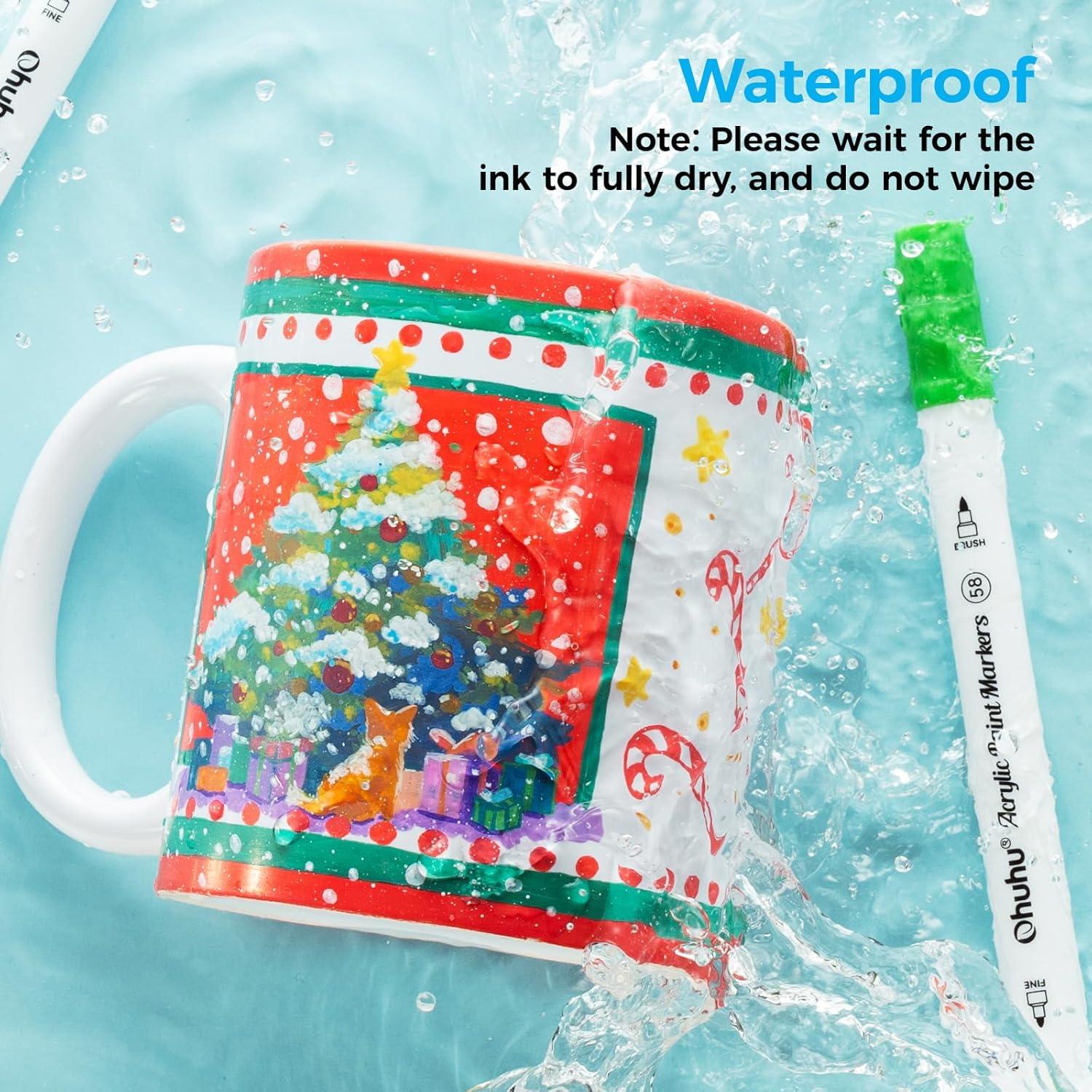 imageOhuhu Acrylic Paint Markers Dual Tips 36 Colors Fine amp Dot Paint Pens High Opacity Acrylic Markers Waterproof Lightfast for Christmas Gifts Rock Painting 3D Prints Egg Wood Glass Ceramic DIY CraftsFine Dot