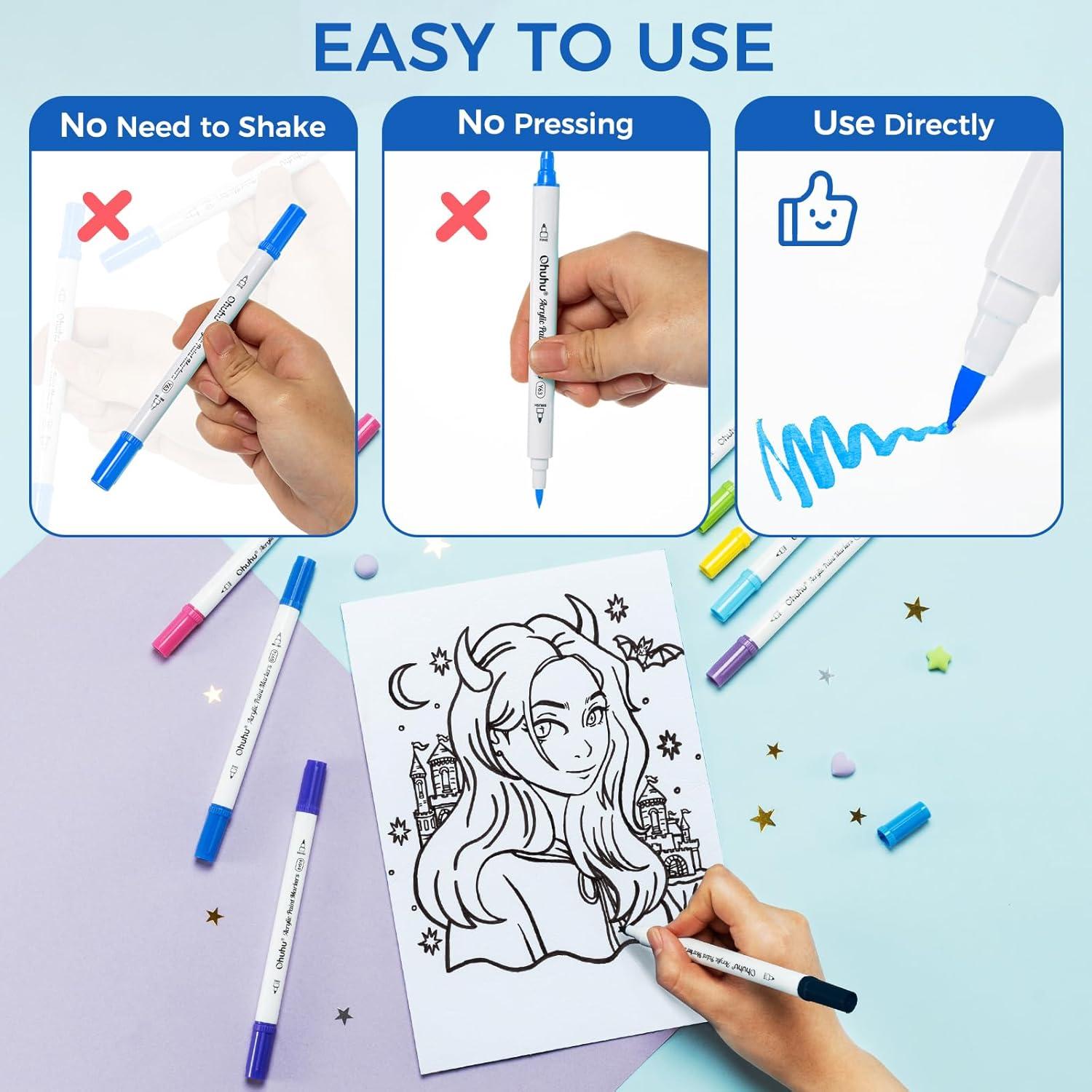 imageOhuhu Acrylic Paint Markers Dual Tips 36 Colors Fine amp Dot Paint Pens High Opacity Acrylic Markers Waterproof Lightfast for Christmas Gifts Rock Painting 3D Prints Egg Wood Glass Ceramic DIY CraftsBrush Fine