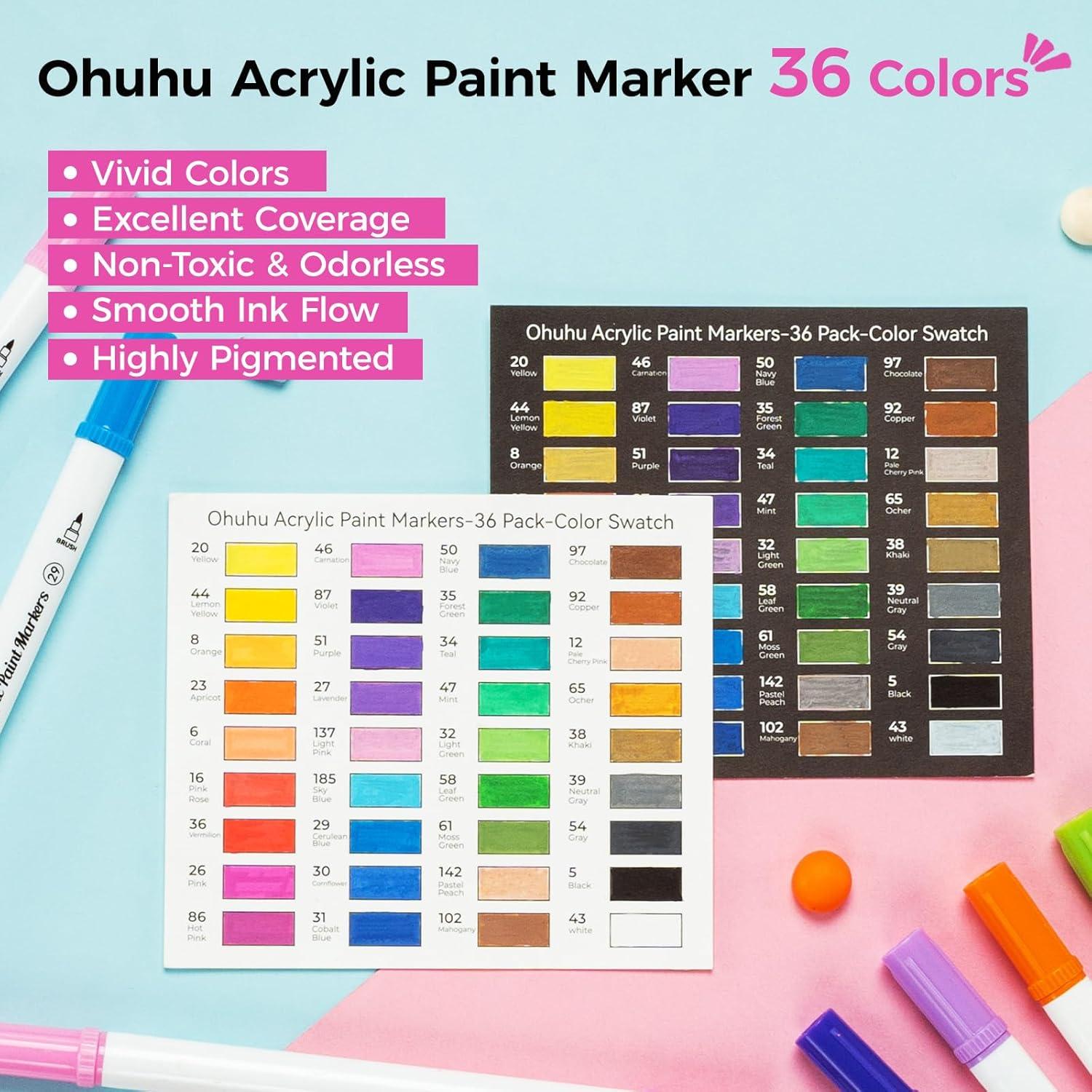 imageOhuhu Acrylic Paint Markers Dual Tips 36 Colors Fine amp Dot Paint Pens High Opacity Acrylic Markers Waterproof Lightfast for Christmas Gifts Rock Painting 3D Prints Egg Wood Glass Ceramic DIY CraftsFine Dot