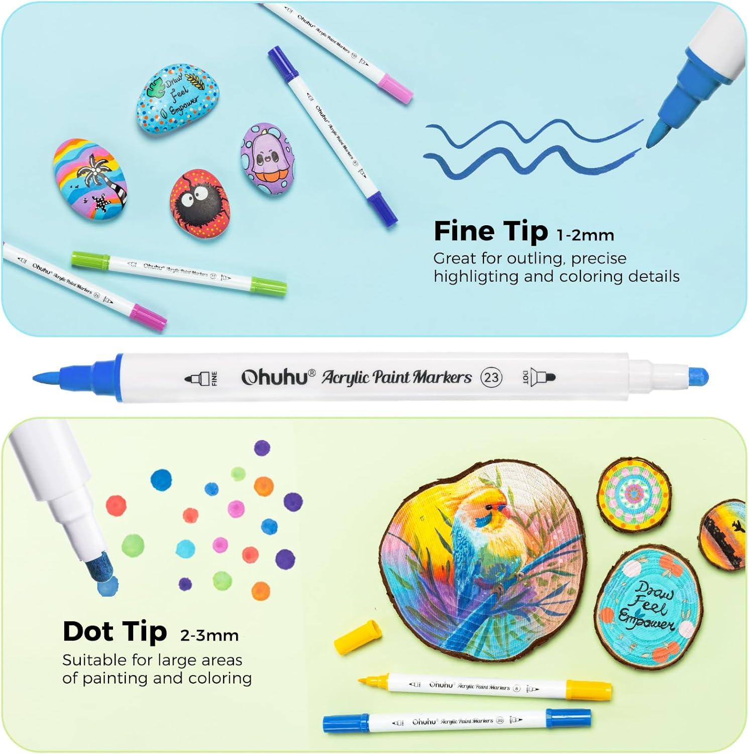 imageOhuhu Acrylic Paint Markers Dual Tips 36 Colors Fine amp Dot Paint Pens High Opacity Acrylic Markers Waterproof Lightfast for Christmas Gifts Rock Painting 3D Prints Egg Wood Glass Ceramic DIY CraftsFine Dot