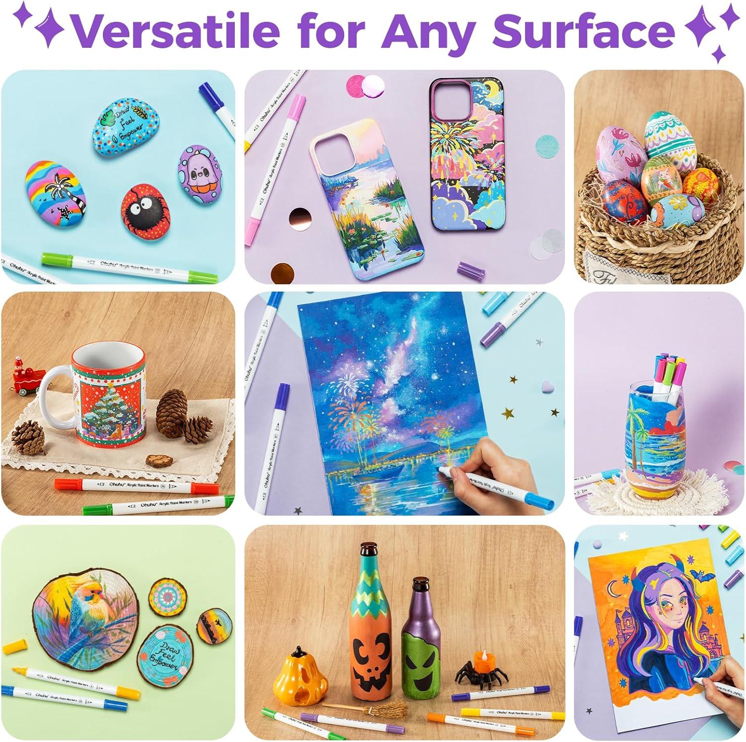 imageOhuhu Acrylic Paint Markers Dual Tips 36 Colors Fine amp Dot Paint Pens High Opacity Acrylic Markers Waterproof Lightfast for Christmas Gifts Rock Painting 3D Prints Egg Wood Glass Ceramic DIY CraftsBrush  Dot