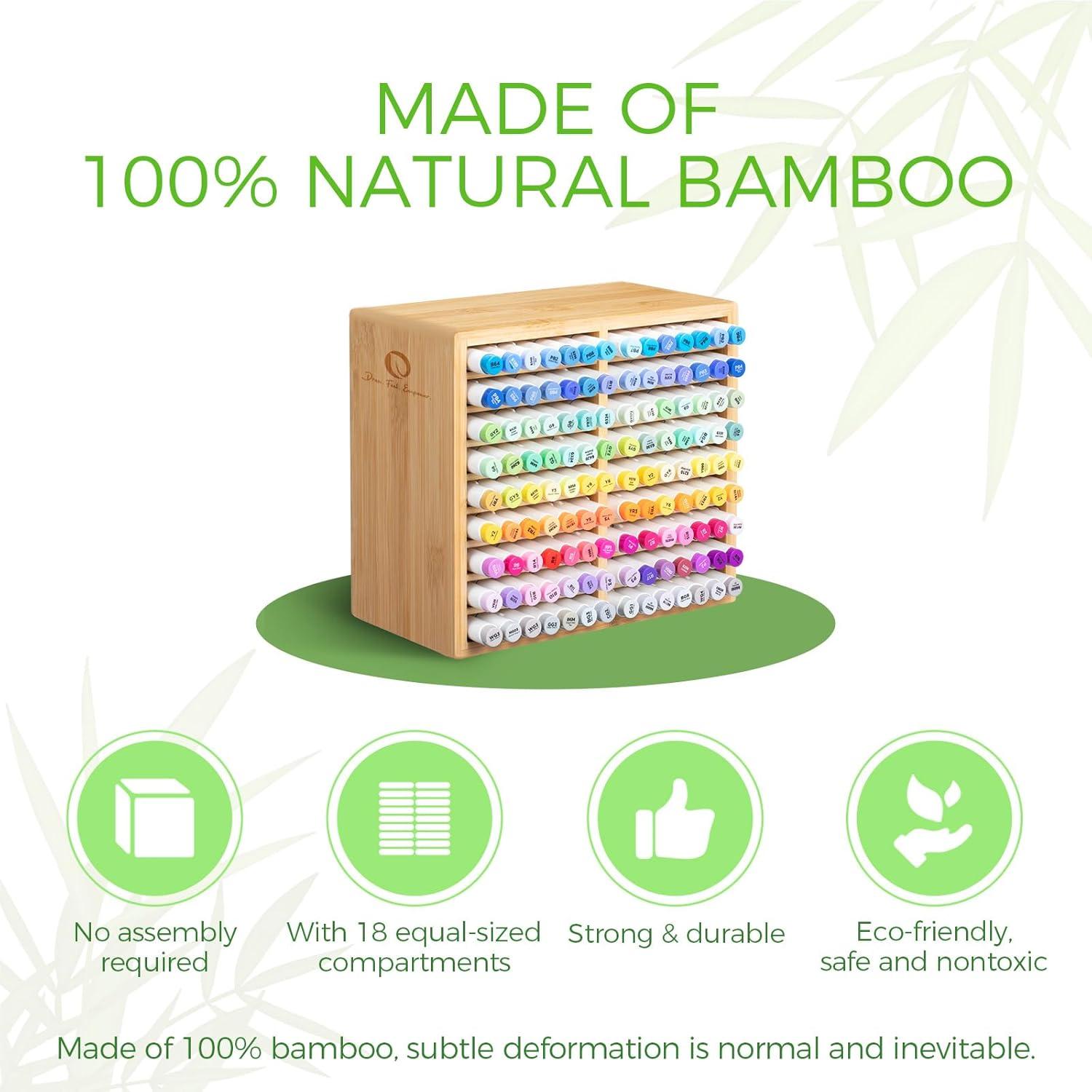 imageOhuhu Bamboo Marker Organizer Wooden Desktop Storage Hold 126 Markers Pens Pencils Art Brushes Stationary Organizer Pencil Holder with 18 Compartments for Home Classroom Office DecorRounded Corner Hold 126 Markers