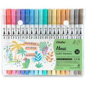 Ohuhu Skin Tone Markers 36 Colors: Dual Tip Brush and Fineliner Markers for Adult Coloring Water Based Art Skintone Marker Pens Set for Portrait Drawing Lettering Writing Calligraphy Journaling – Maui(36 Pastel colors)