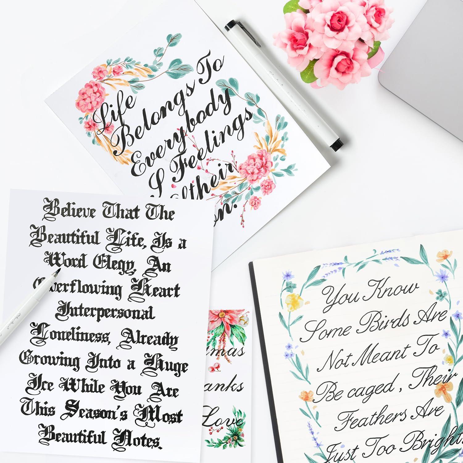 imageOhuhu Calligraphy Pens Brush Chisel Fine 10 Size Tips Pigment Black Ink Hand Lettering Pens Calligraphy Brush Markers for Beginner Handwriting Cardmaking Sketching Drawing Illustration Bullet Journal