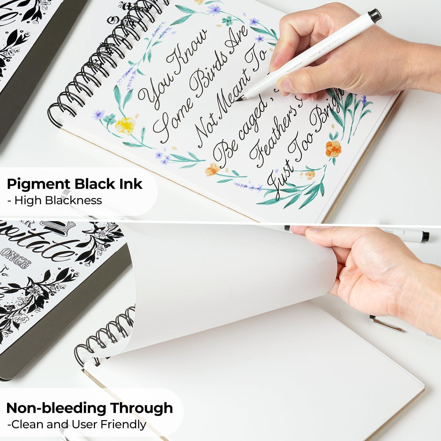 imageOhuhu Calligraphy Pens Brush Chisel Fine 10 Size Tips Pigment Black Ink Hand Lettering Pens Calligraphy Brush Markers for Beginner Handwriting Cardmaking Sketching Drawing Illustration Bullet Journal