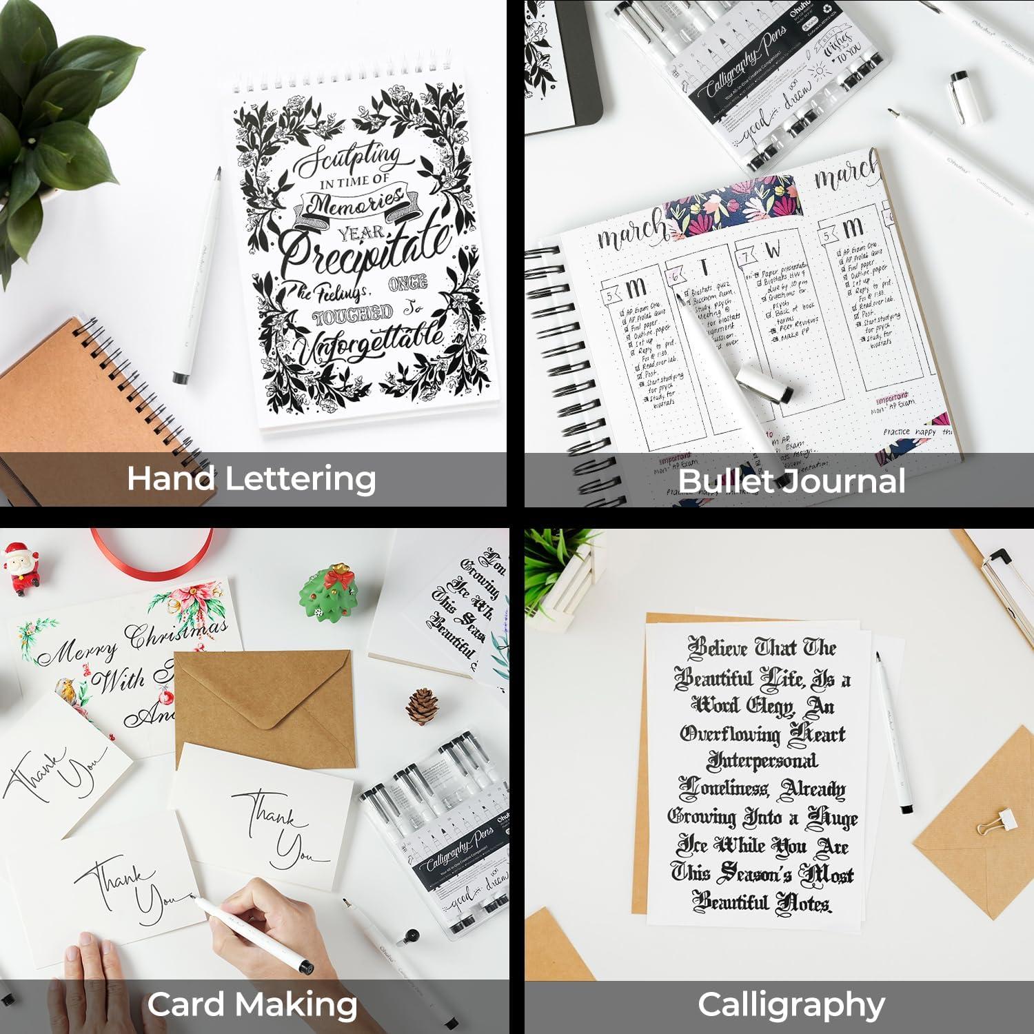 imageOhuhu Calligraphy Pens Brush Chisel Fine 10 Size Tips Pigment Black Ink Hand Lettering Pens Calligraphy Brush Markers for Beginner Handwriting Cardmaking Sketching Drawing Illustration Bullet Journal