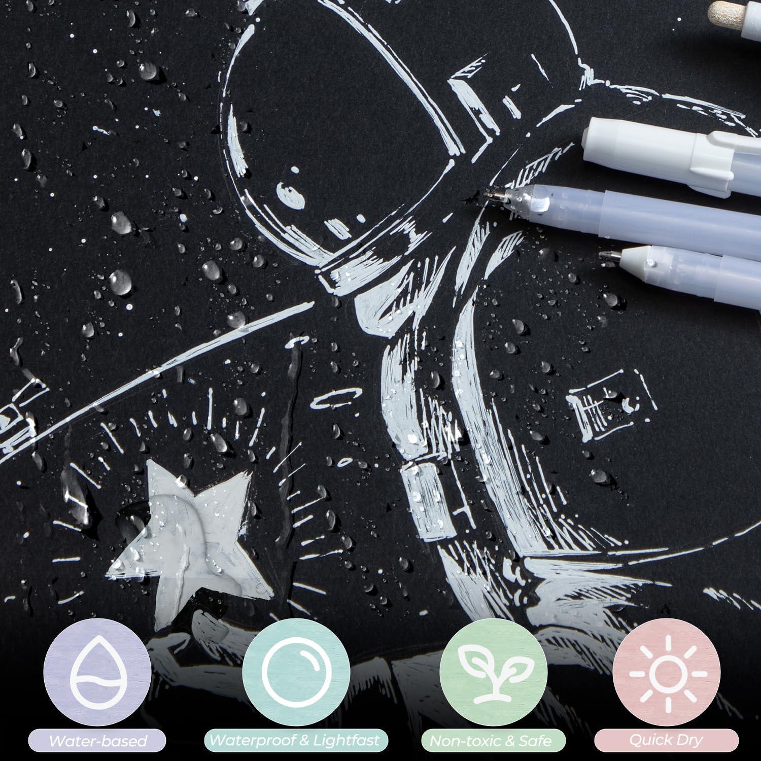 imageOhuhu Gold Silver White Gel Pens 12 Pack Extra Fine Point Pens Opaque Gel Ink Pens Smooth White Ink Pens for Highlight Black Paper Art Drawing Sketching Scrapbook Illustration Bullet Journal Leahi