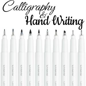 Ohuhu Calligraphy Pens, Brush Chisel Fine 10 Size Tips Pigment Black Ink Hand Lettering Pens Calligraphy Brush Markers for Beginner Handwriting Cardmaking Sketching Drawing Illustration Bullet Journal