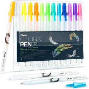 Ohuhu Gel Pens: 12 Pack Extra Fine Point for Highlight Black Paper, Art Drawing, Scrapbook, Bullet Journal – Opaque White Ink, Smooth Writing – Leahi (Colored)