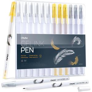 Ohuhu Gold Silver White Gel Pens: 12 Pack Extra Fine Point Pens Opaque Gel Ink Pens Smooth White Ink Pens for Highlight Black Paper Art Drawing Sketching Scrapbook Illustration Bullet Journal – Leahi