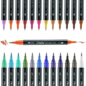 Ohuhu Markers Metallic Pens: 24 Colors Water-based for Adults Mandala Coloring Book Glitter Shimmer Markers for Black White Paper Glass Rock Birthday Card Making Halloween Pumpkin Ceramics DIY