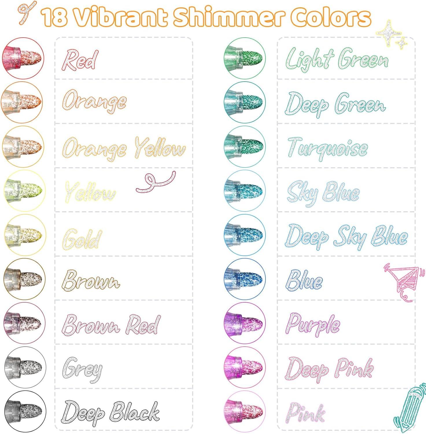 imageOhuhu 18 Outline Markers Shimmer Glitter Metallic Double Line Drawing Pens for Adults Beginners Fun Crafts Art Supplies Gifts for Greeting Cards Glass Rock Plastic