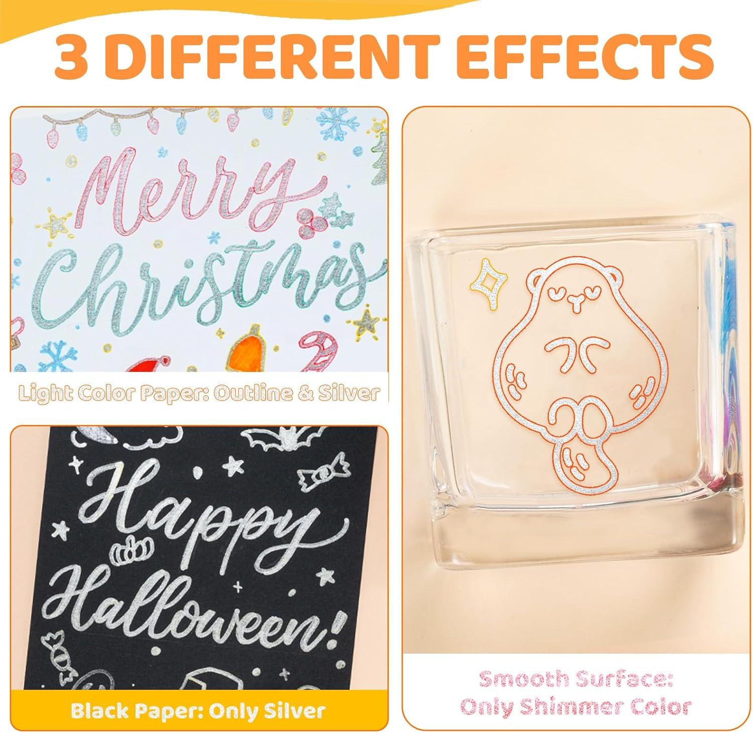 imageOhuhu 18 Outline Markers Shimmer Glitter Metallic Double Line Drawing Pens for Adults Beginners Fun Crafts Art Supplies Gifts for Greeting Cards Glass Rock Plastic