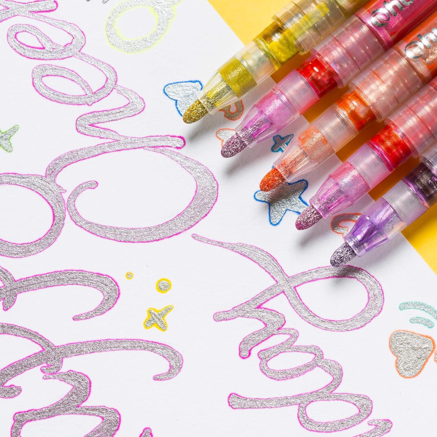 imageOhuhu 18 Outline Markers Shimmer Glitter Metallic Double Line Drawing Pens for Adults Beginners Fun Crafts Art Supplies Gifts for Greeting Cards Glass Rock Plastic