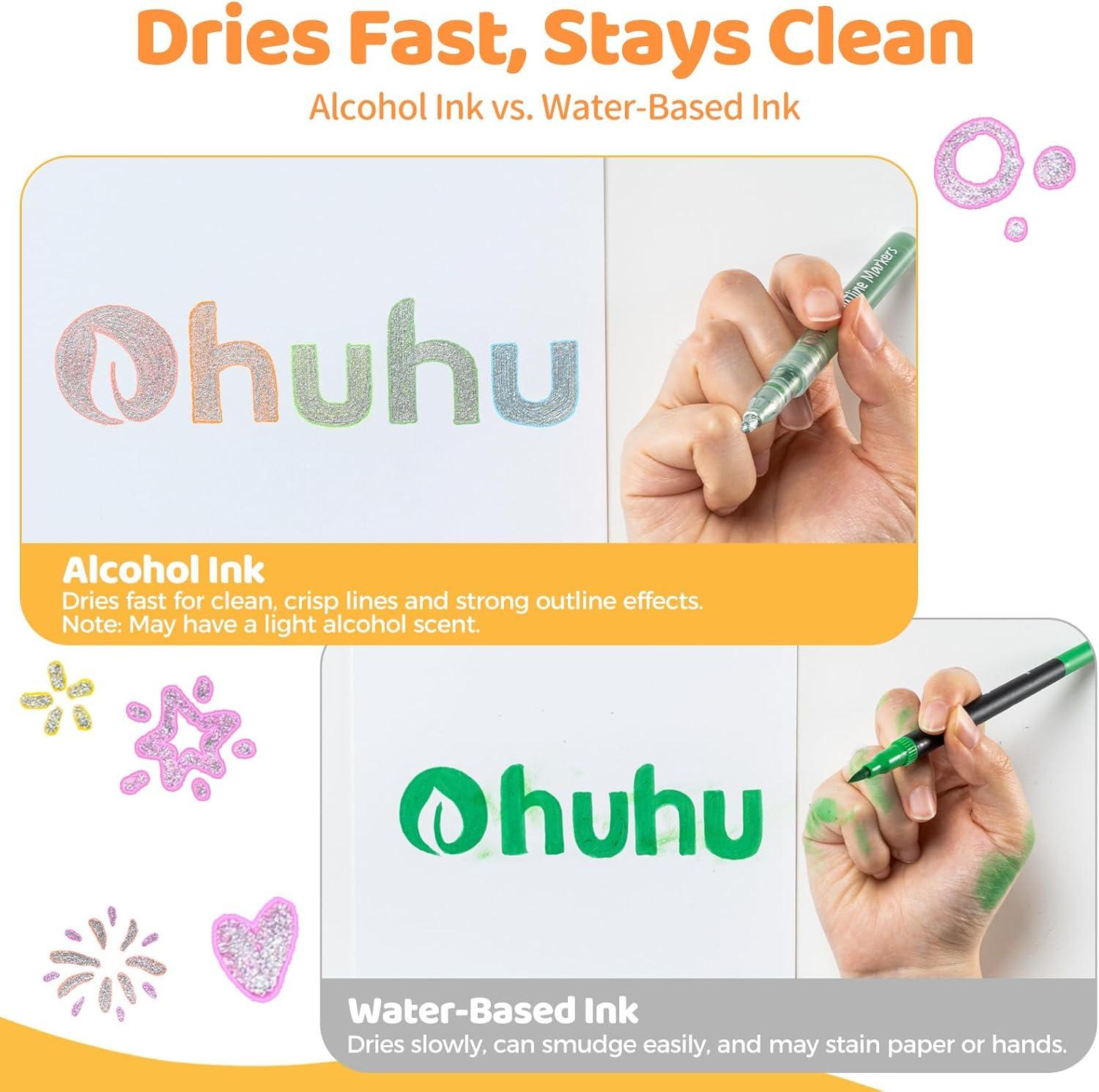 imageOhuhu 18 Outline Markers Shimmer Glitter Metallic Double Line Drawing Pens for Adults Beginners Fun Crafts Art Supplies Gifts for Greeting Cards Glass Rock Plastic