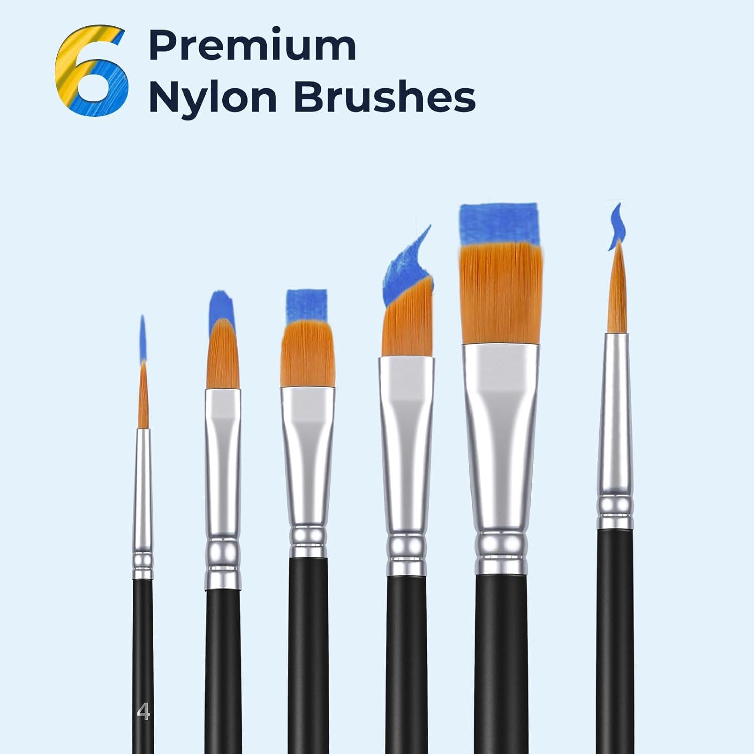 imageOhuhu Acrylic Paint Kits with Tutorial for Beginners 36ml 12 Vibrant Colors with 6 Brushes 3 Paint Canvases Sponge for Kids Painting Art Supplies for Ceramic Wood Fabric Model Rock Metal