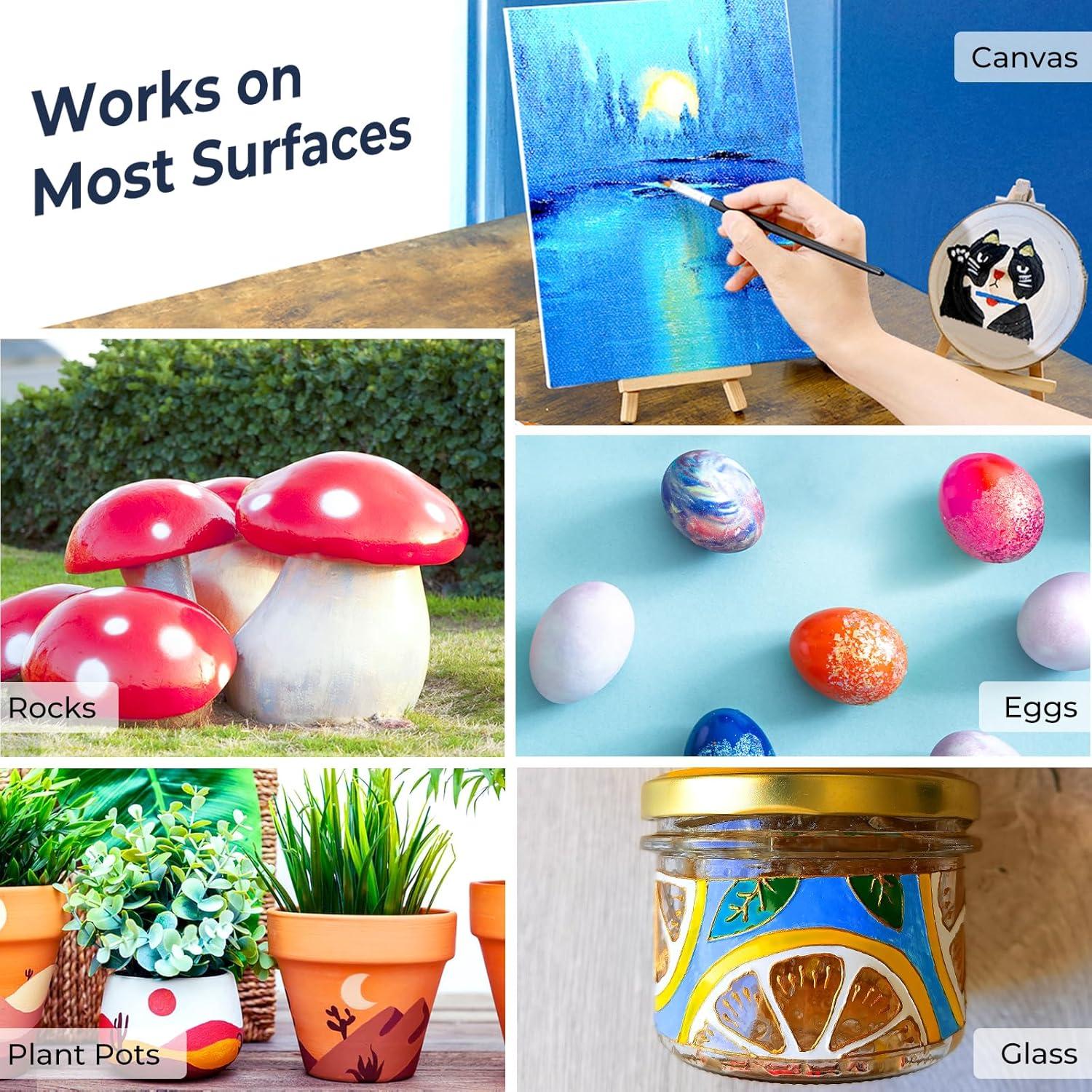 imageOhuhu Acrylic Paint Kits with Tutorial for Beginners 36ml 12 Vibrant Colors with 6 Brushes 3 Paint Canvases Sponge for Kids Painting Art Supplies for Ceramic Wood Fabric Model Rock Metal