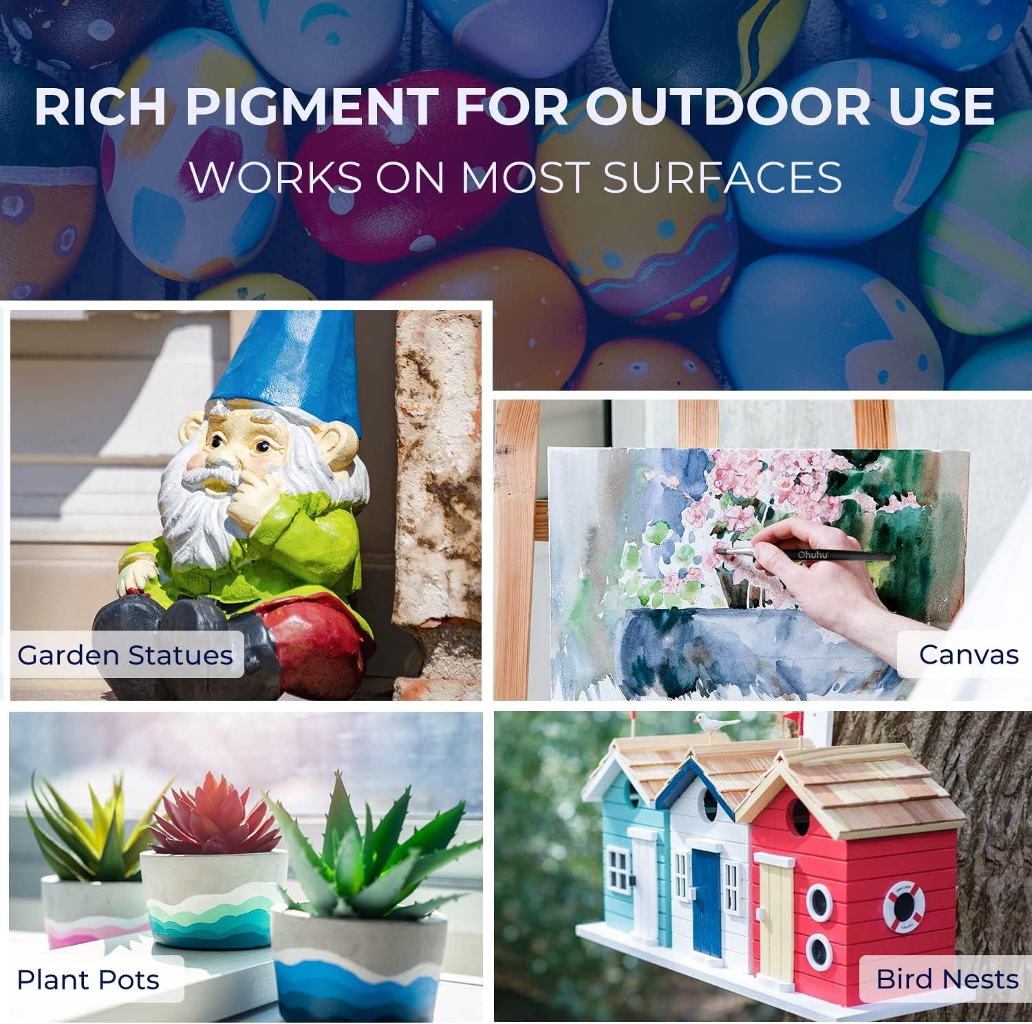 imageOhuhu Outdoor Acrylic Paint for Metal 24 Colors Paint Set 2 oz60ml Bottles for Artist Beginners 18 Basicamp 6 Metallic Acrylic Paints with 6 Brushes for Drawing Waterproof Rich Pigments on Garden Statues Woods Rocks Canvas Glass Fabrics Last 34 Years