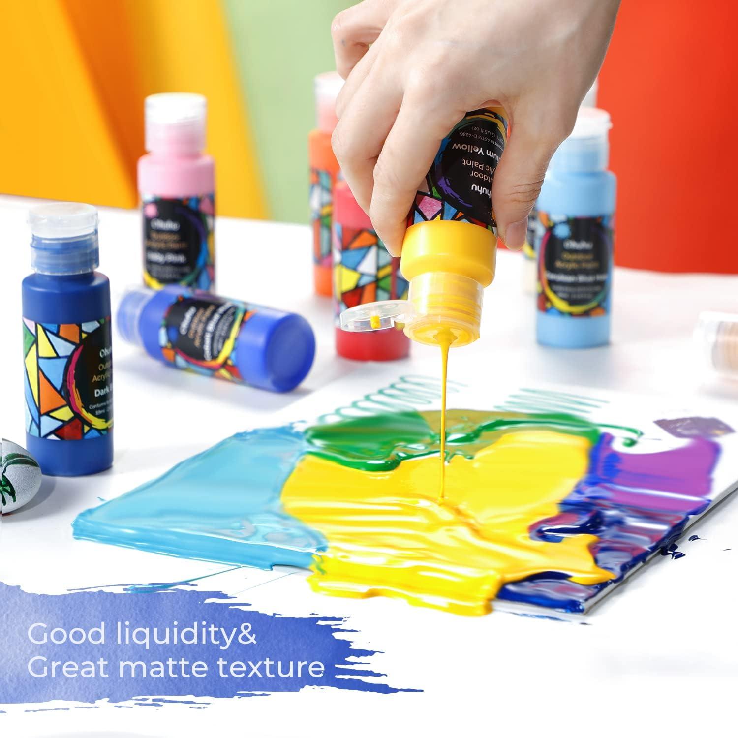 imageOhuhu Outdoor Acrylic Paint for Metal 24 Colors Paint Set 2 oz60ml Bottles for Artist Beginners 18 Basicamp 6 Metallic Acrylic Paints with 6 Brushes for Drawing Waterproof Rich Pigments on Garden Statues Woods Rocks Canvas Glass Fabrics Last 34 Years