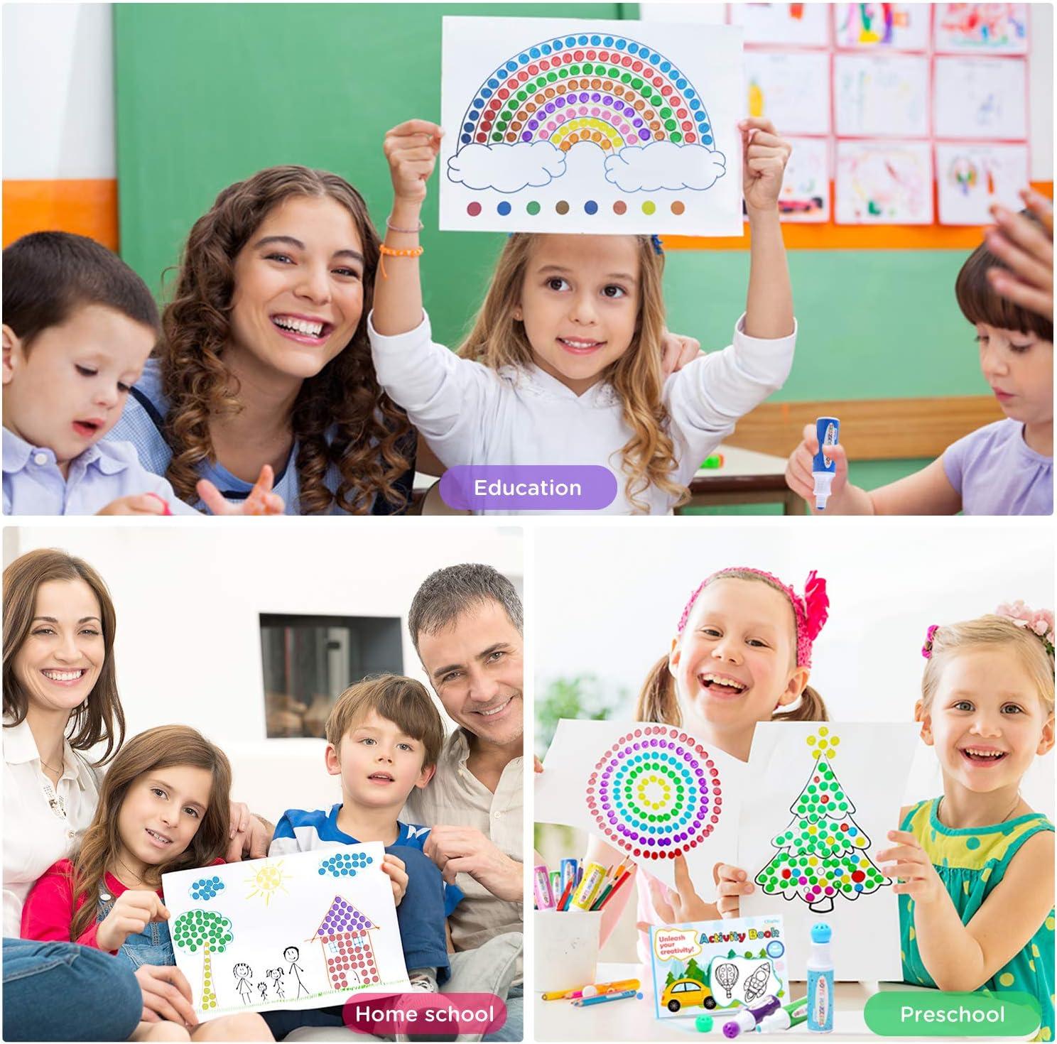 imageOhuhu Washable Dot Markers for Toddler 12 Colors Bingo Daubers 40 ml 141 oz with 30 Pages Kids Activity Book for Kids Children 3 Ages  Preschool NonToxic WaterBased Dot Art Markers