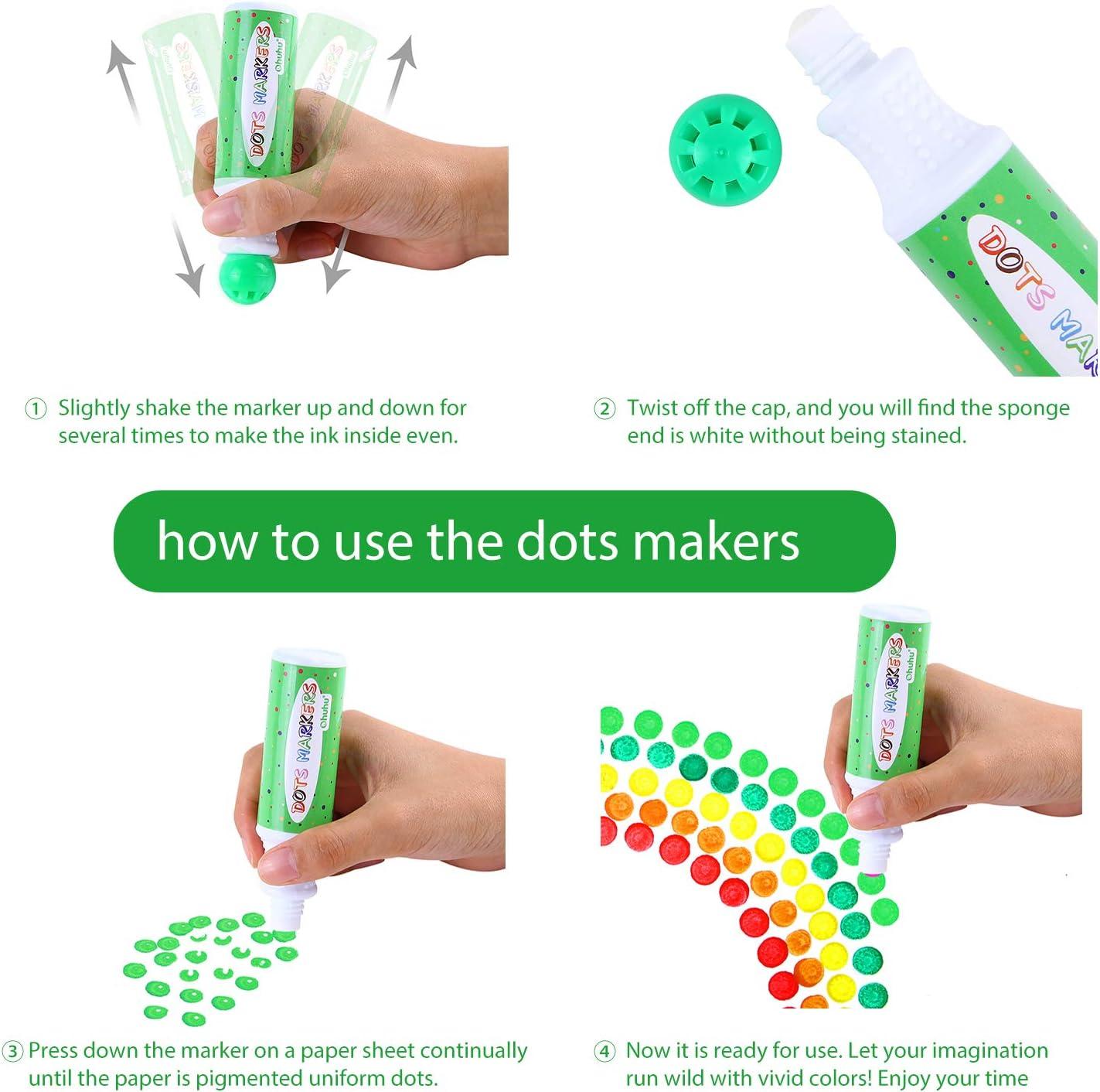 imageOhuhu Washable Dot Markers for Toddler 12 Colors Bingo Daubers 40 ml 141 oz with 30 Pages Kids Activity Book for Kids Children 3 Ages  Preschool NonToxic WaterBased Dot Art Markers