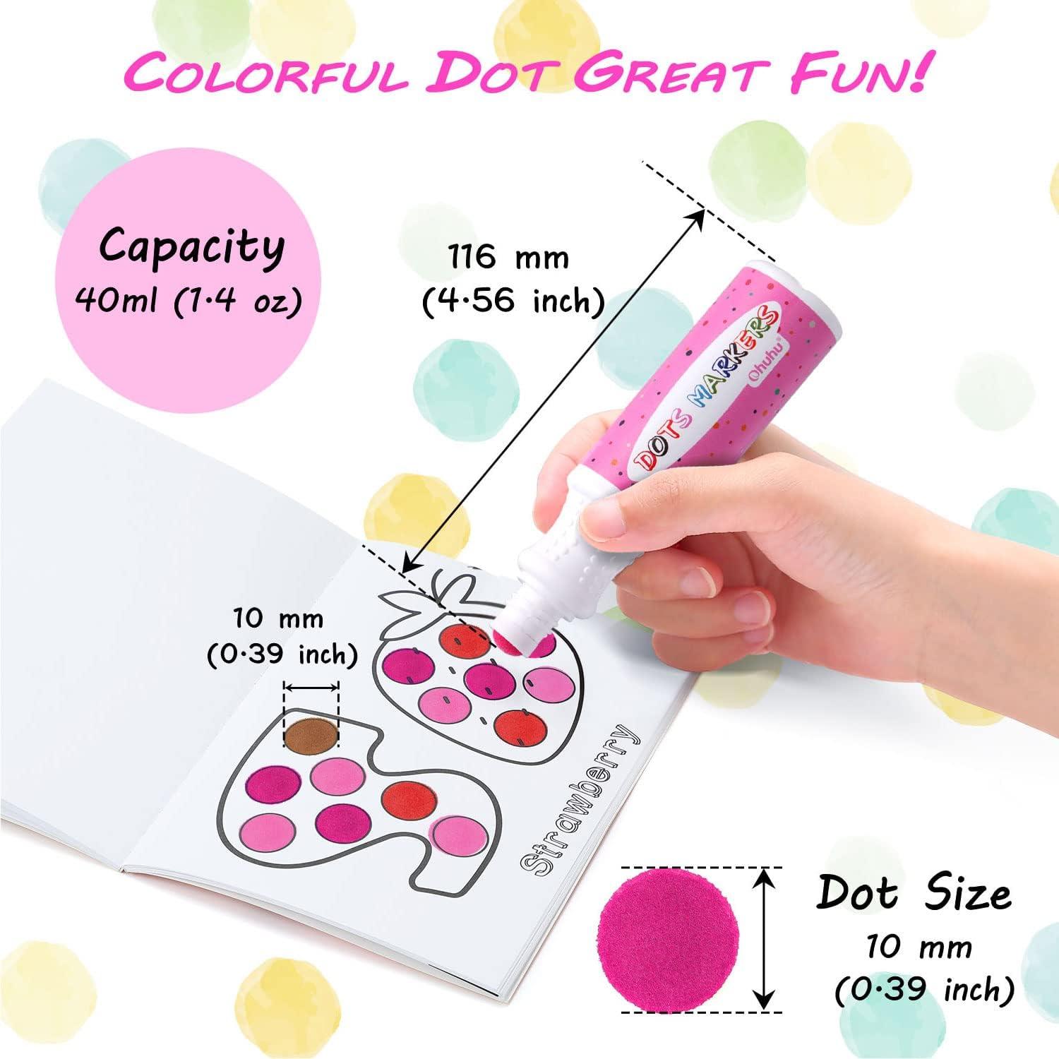 imageOhuhu Washable Dot Markers for Toddler 12 Colors Bingo Daubers 40 ml 141 oz with 30 Pages Kids Activity Book for Kids Children 3 Ages  Preschool NonToxic WaterBased Dot Art Markers