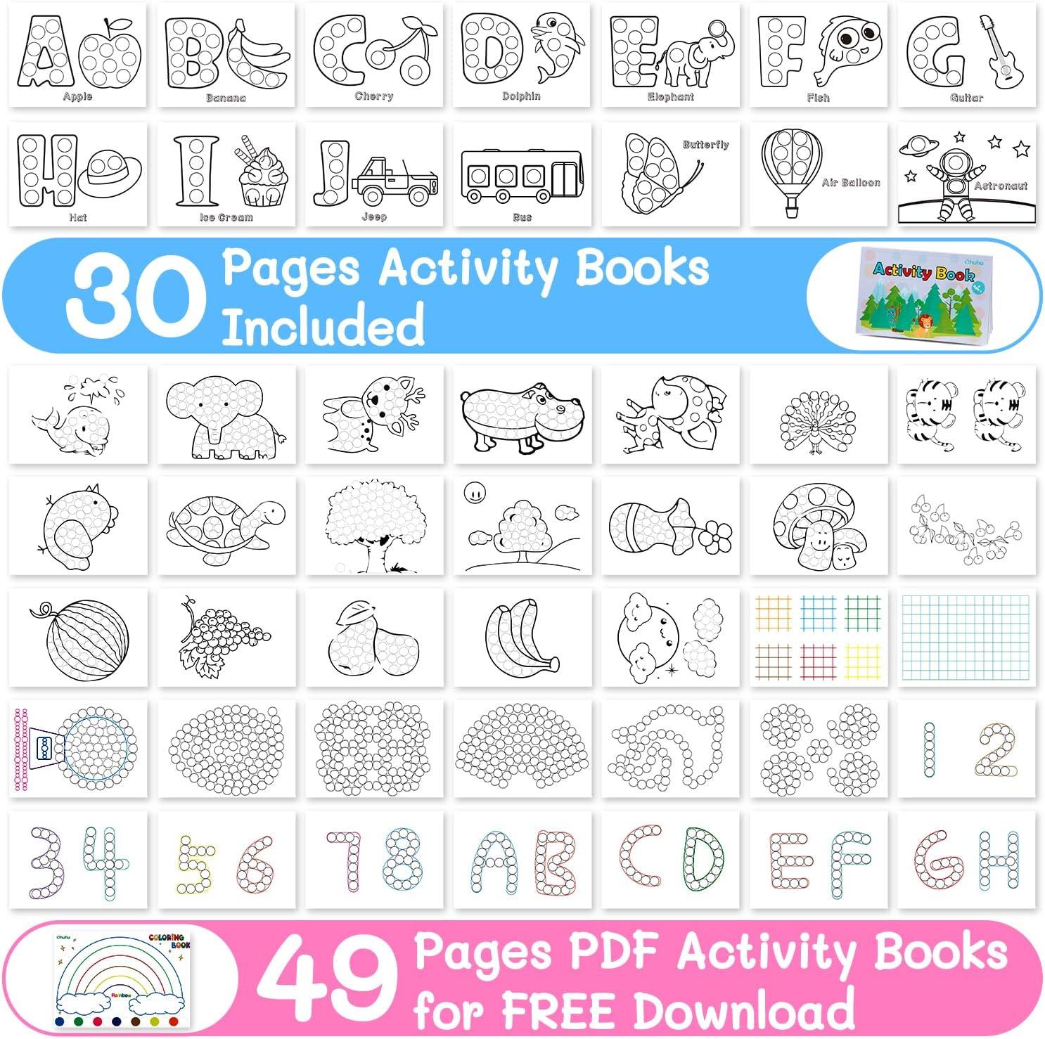 imageOhuhu Washable Dot Markers for Toddler 12 Colors Bingo Daubers 40 ml 141 oz with 30 Pages Kids Activity Book for Kids Children 3 Ages  Preschool NonToxic WaterBased Dot Art Markers