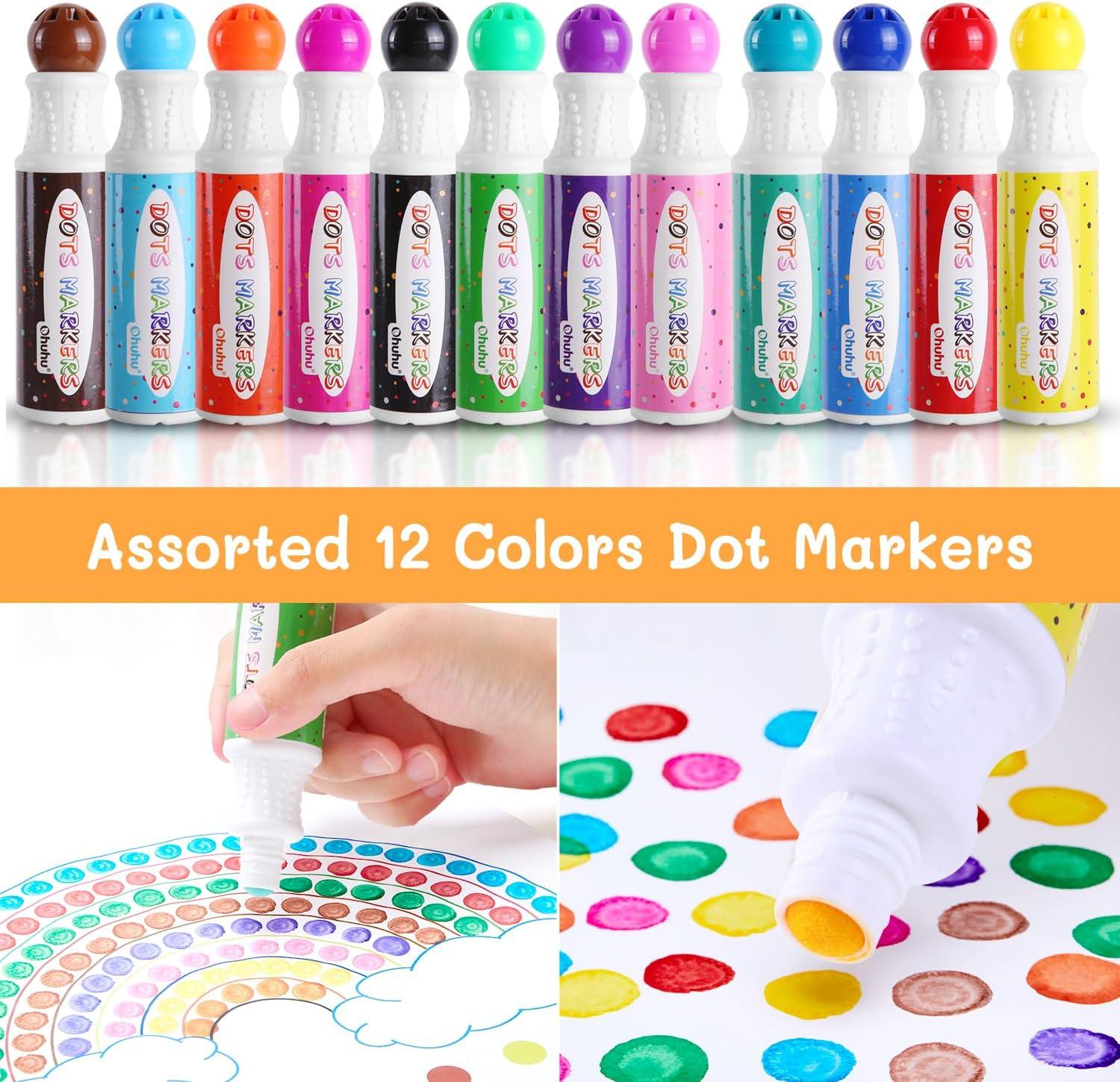imageOhuhu Washable Dot Markers for Toddler 12 Colors Bingo Daubers 40 ml 141 oz with 30 Pages Kids Activity Book for Kids Children 3 Ages  Preschool NonToxic WaterBased Dot Art Markers
