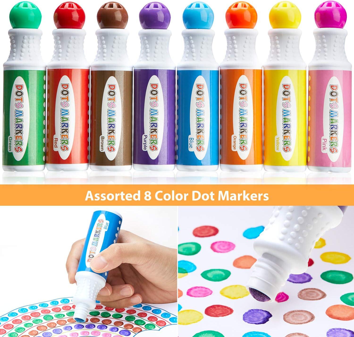 imageOhuhu Washable Dot Markers for Toddler 8 Colors Bingo Daubers 40 ml 141 oz with a Blank 30 Pages Kids Activity Book for Kids Children 3 Ages Preschool NonToxic WaterBased Dot Art Markers