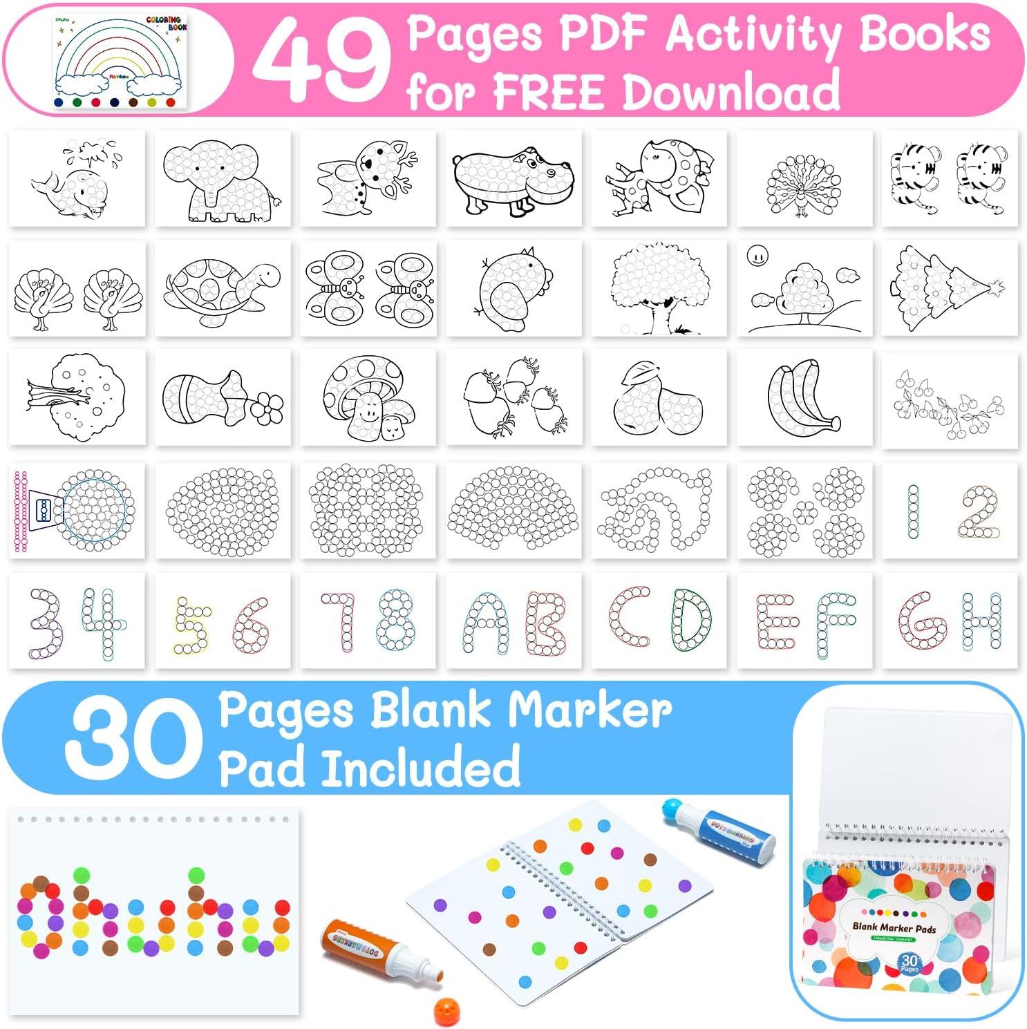 imageOhuhu Washable Dot Markers for Toddler 8 Colors Bingo Daubers 40 ml 141 oz with a Blank 30 Pages Kids Activity Book for Kids Children 3 Ages Preschool NonToxic WaterBased Dot Art Markers