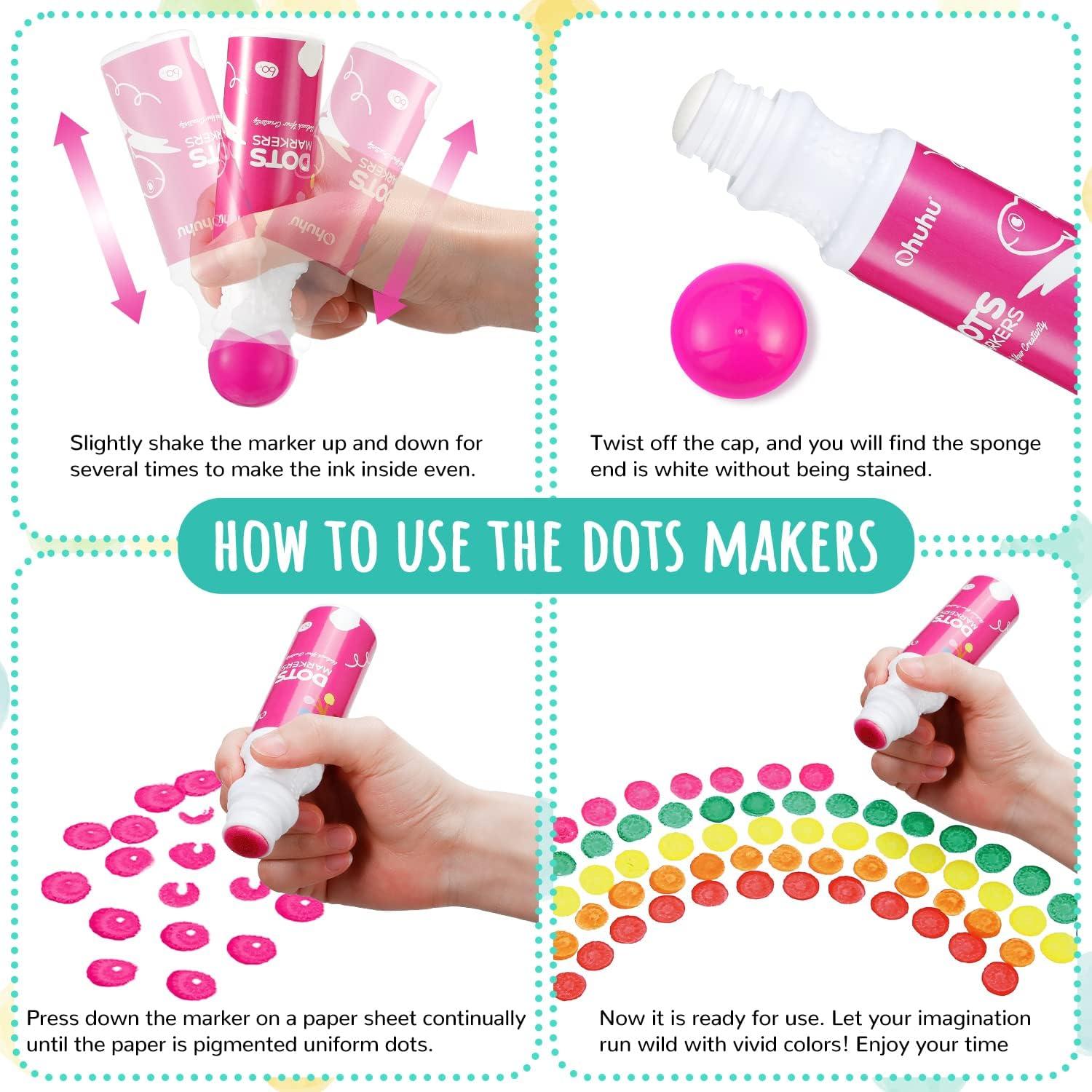 imageOhuhu Washable Large Dot Markers for Toddler 10 Colors Bingo Daubers Updated Real Washable Ink 60 ml 202 oz with 30 Pages Kids Activity Book for Kids Children 3 Ages  Preschool Dot Art Markers